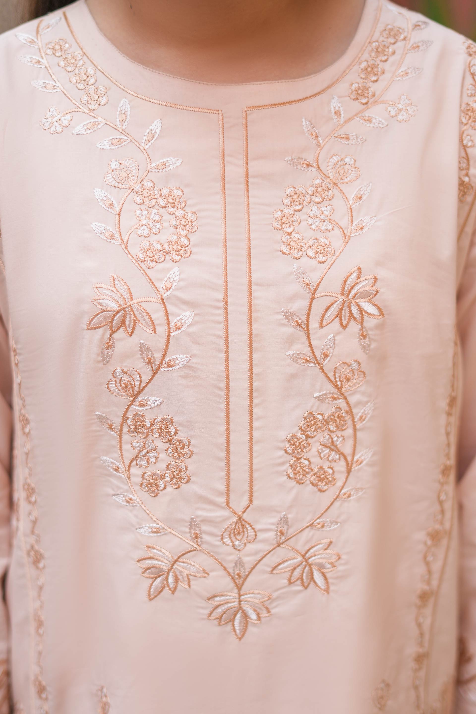 Rosé Bloom Premium Cotton Embroidered 2Pc – Blush Peach (RTW)