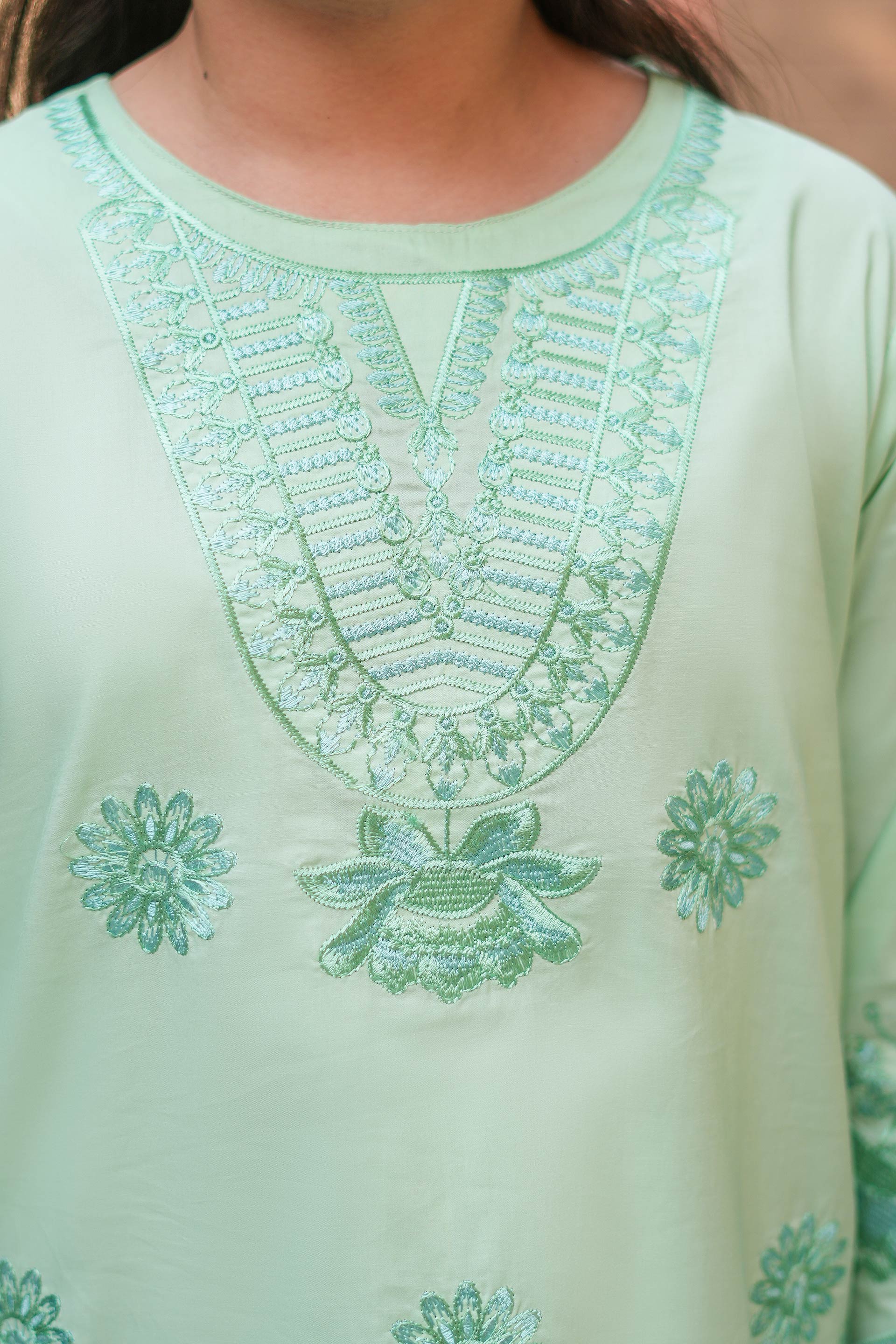 Mint Blossom Premium Cotton Embroidered 2Pc – Mint (RTW)