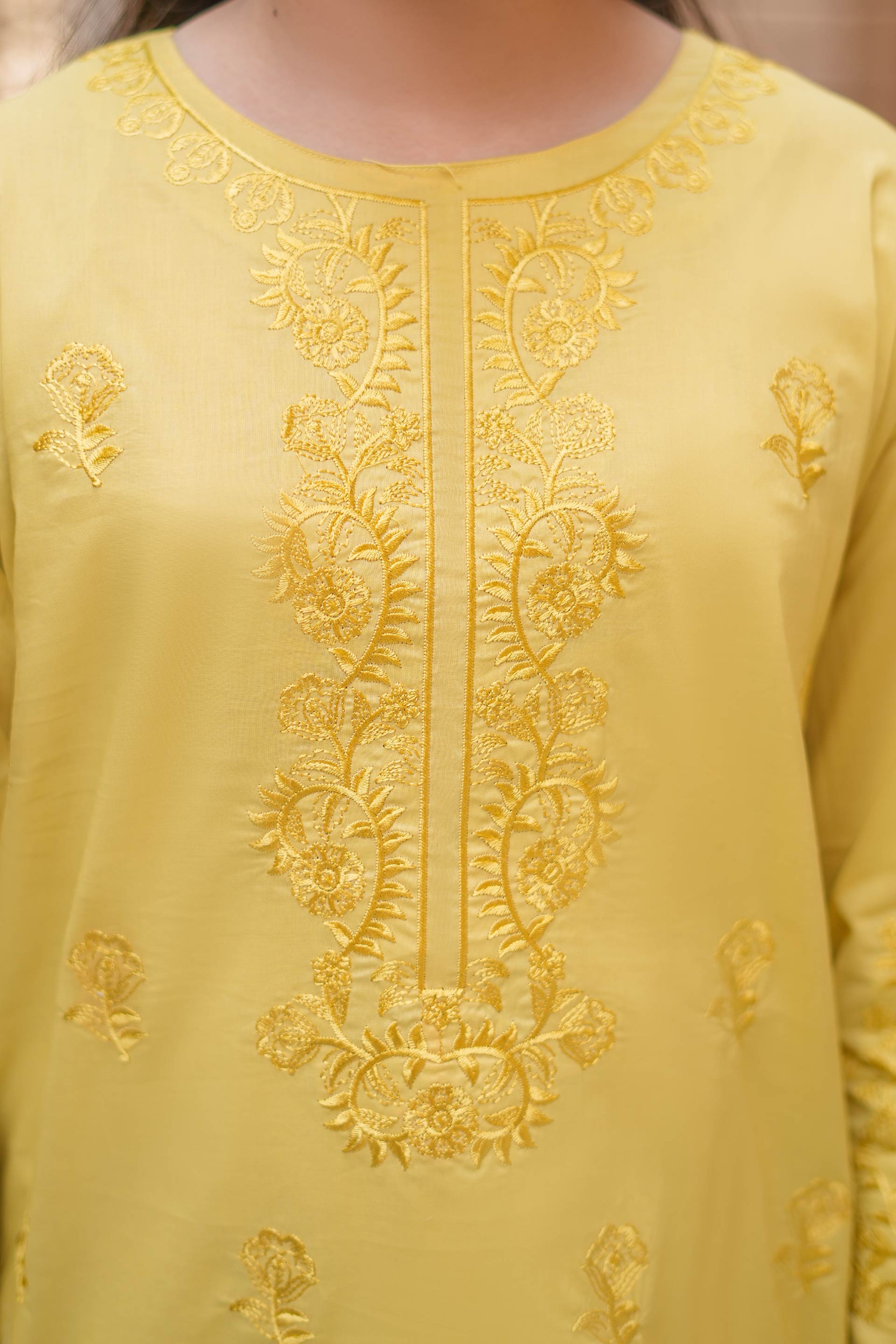 Sunlit Bloom Cotton Embroidered 2Pc – Mustard (RTW)