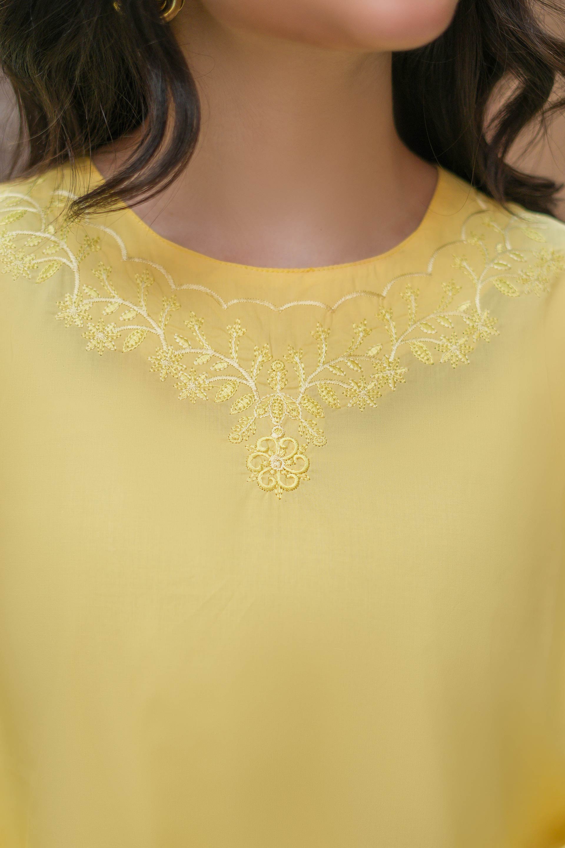 Lemon Bloom Premium Cotton Embroidered 2Pc – Yellow (RTW)