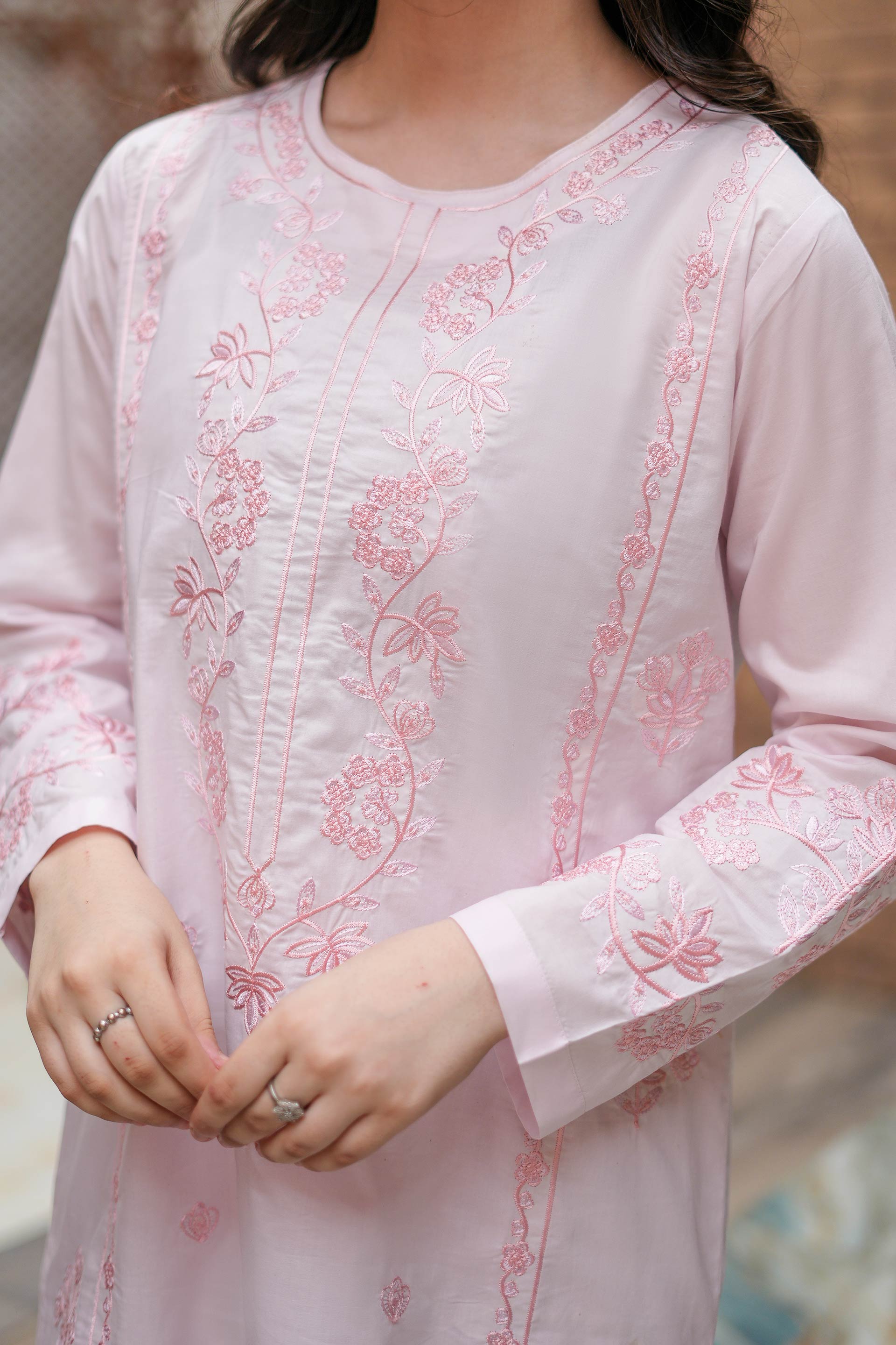 Pearl Rose Premium Cotton Embroidered 2Pc – Blush (RTW)
