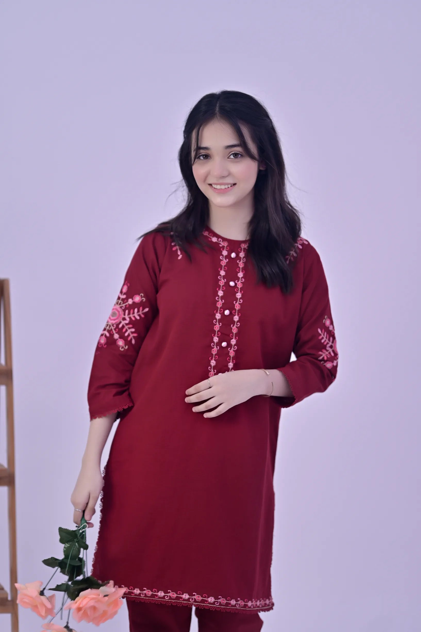 Crimson Charm Embroidered  Khaddar 02 Piece – Maroon (RTW)