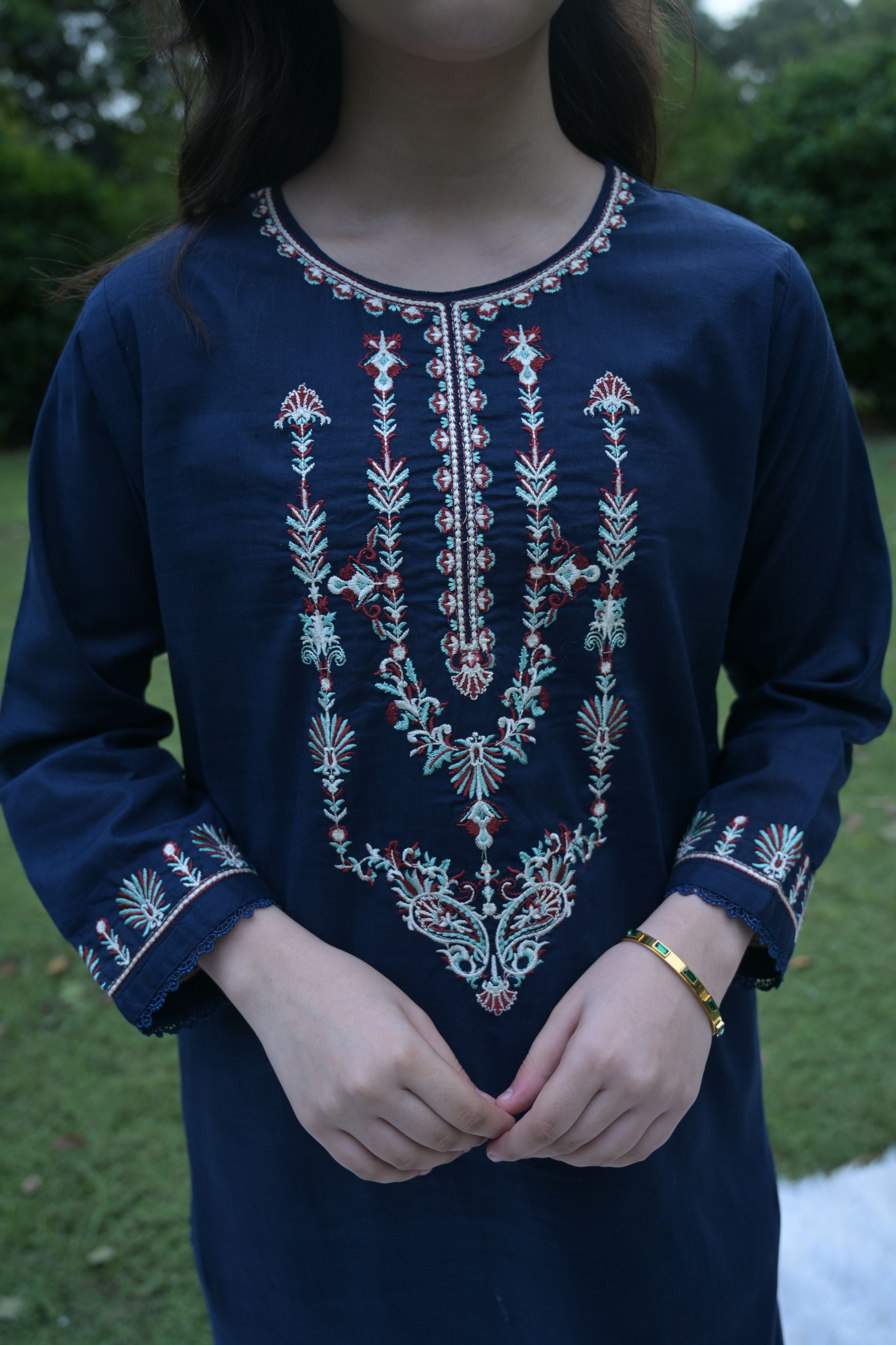 Twilight Elegance Embroidered Khaddar 02 Piece – Navy Blue (RTW)