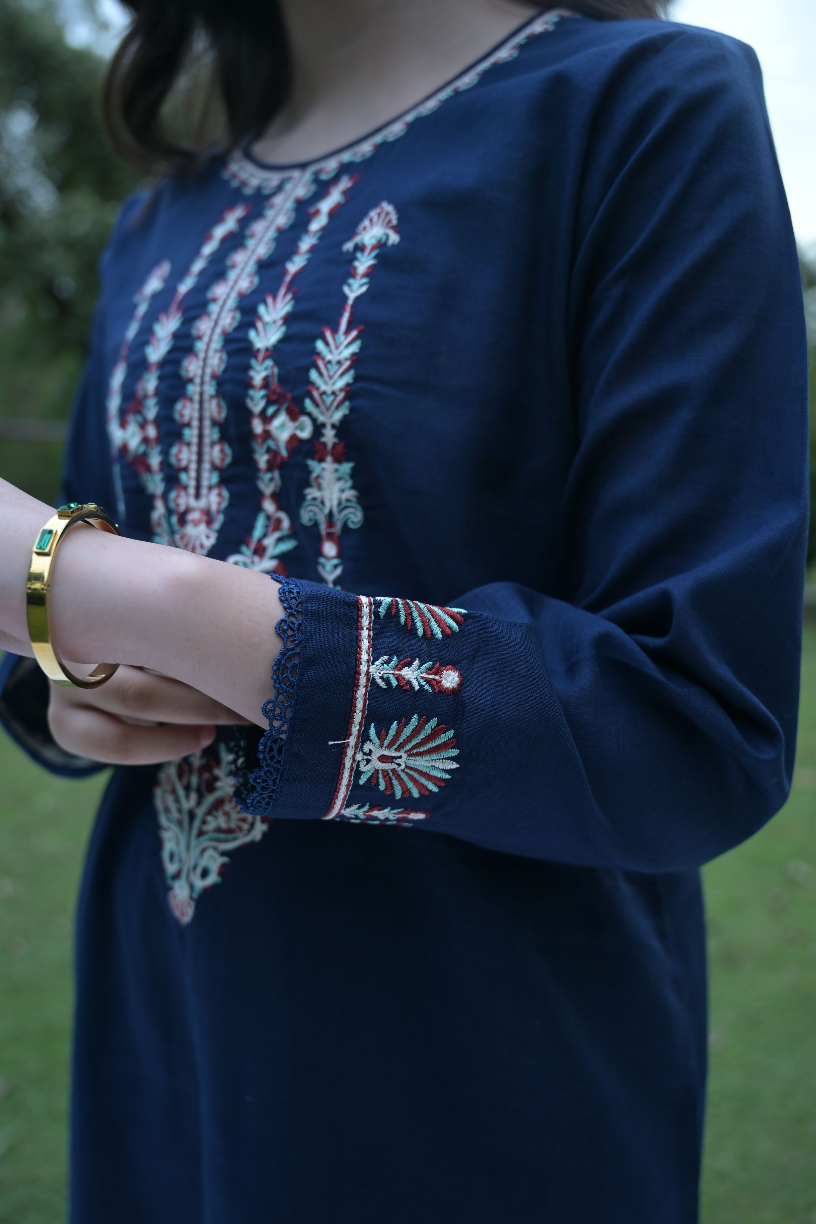 Twilight Elegance Embroidered Khaddar 02 Piece – Navy Blue (RTW)