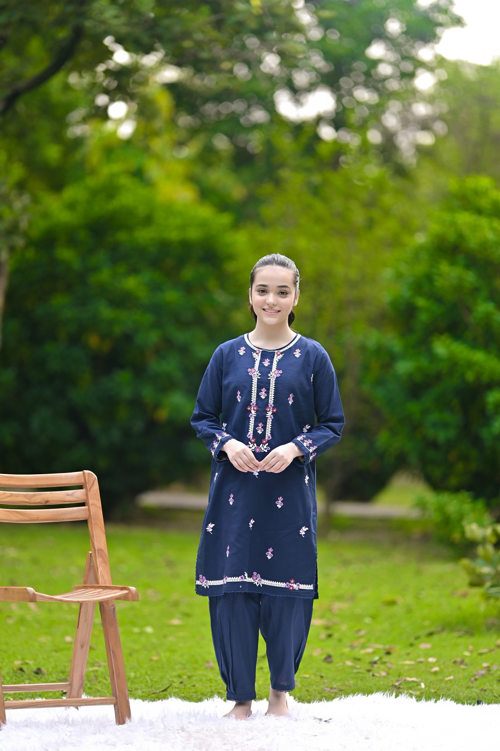 Twilight Bloom Embroidered Khaddar 02 Piece – Blue (RTW)