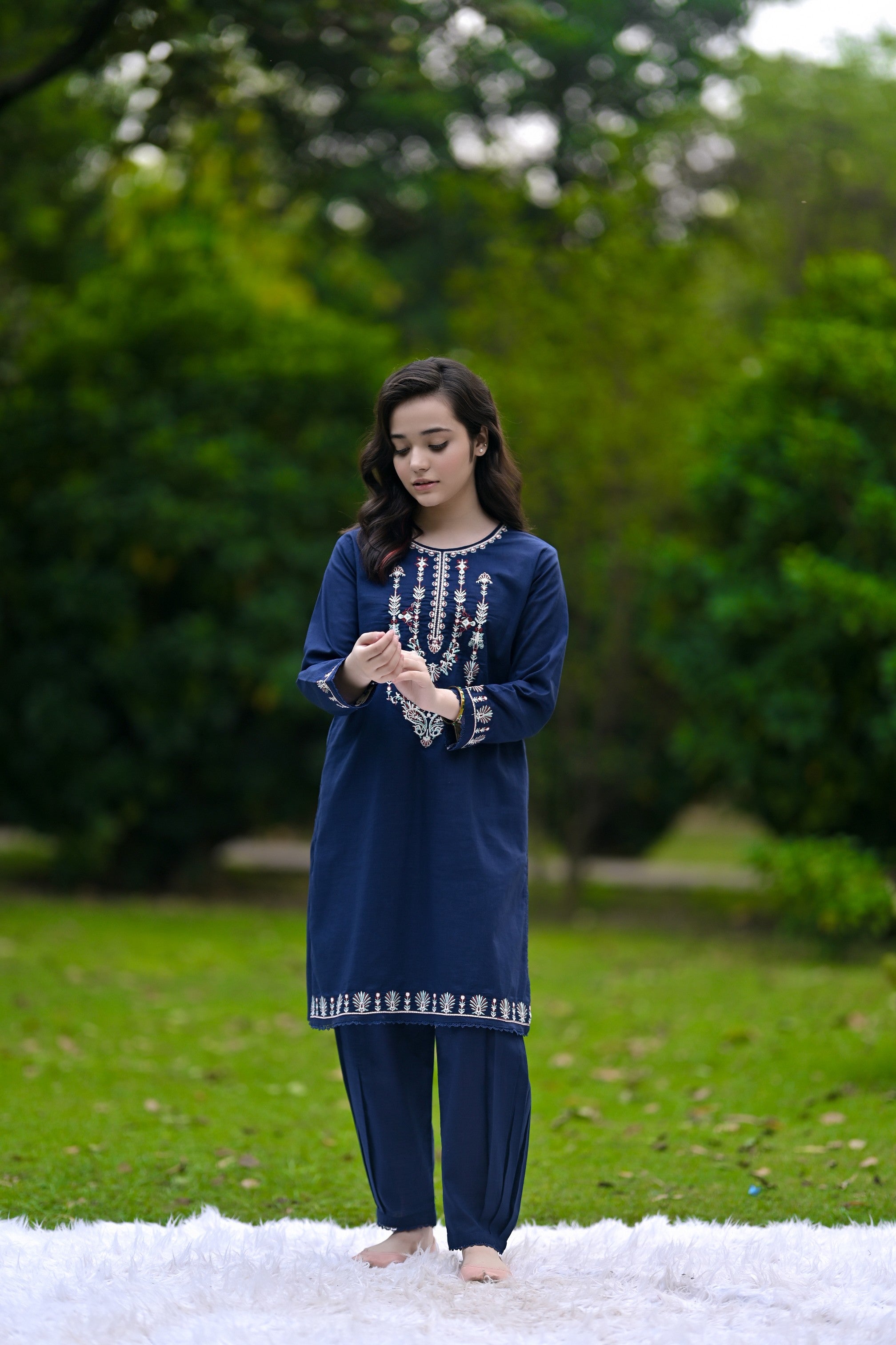 Twilight Elegance Embroidered Khaddar 02 Piece – Navy Blue (RTW)