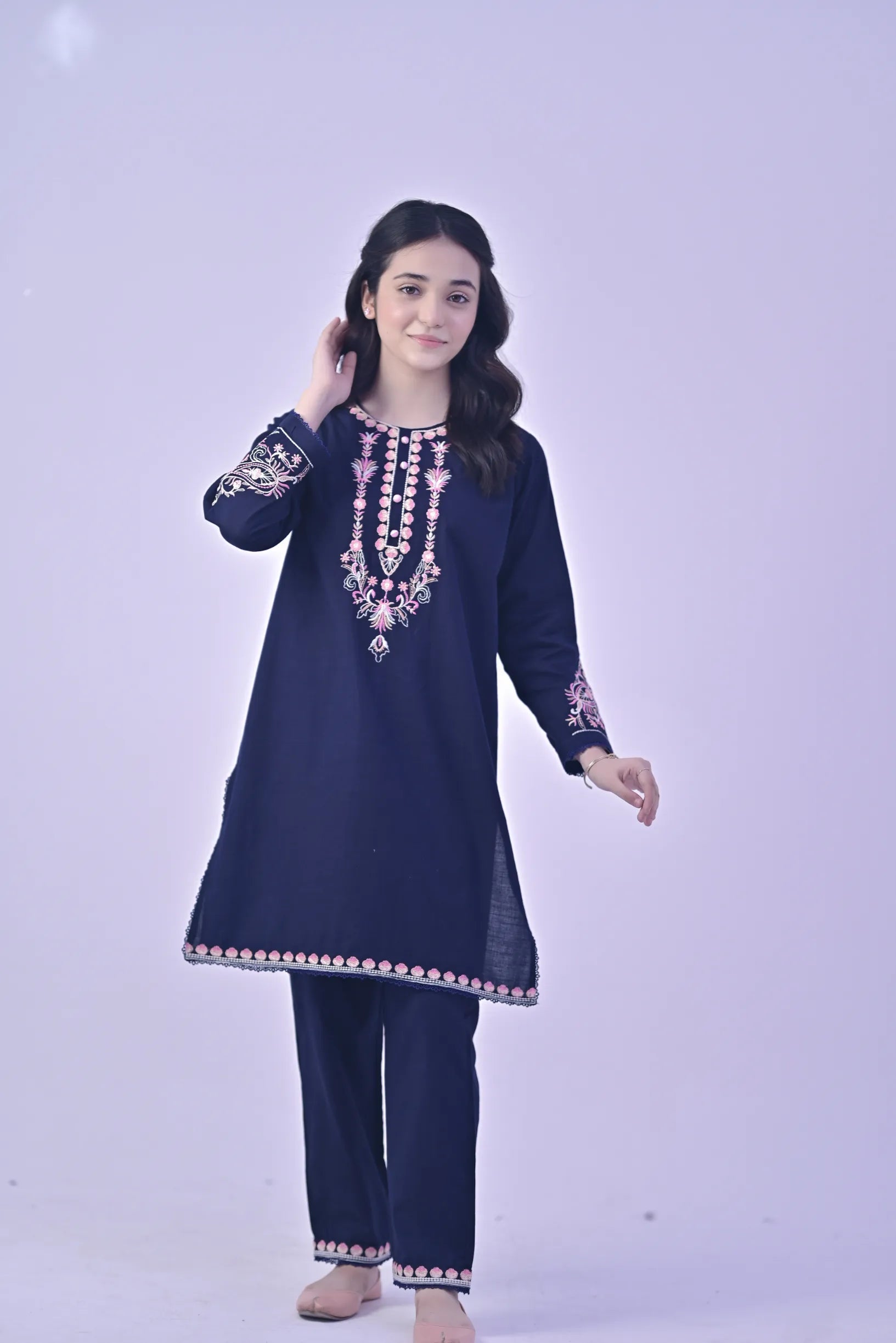 Frost Charm Embroidered  Khaddar 02 Piece – Deep Navy (RTW)