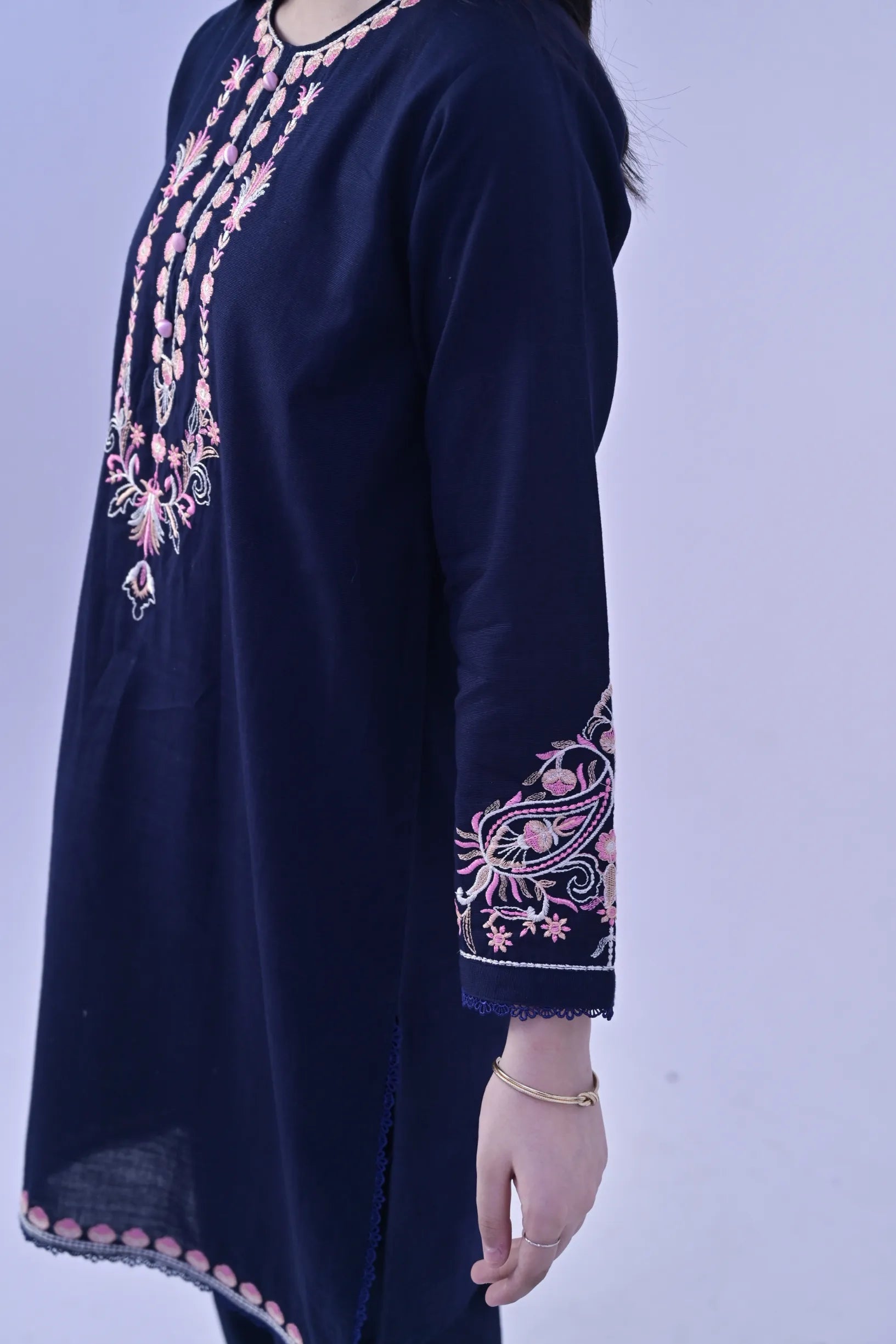 Frost Charm Embroidered  Khaddar 02 Piece – Deep Navy (RTW)