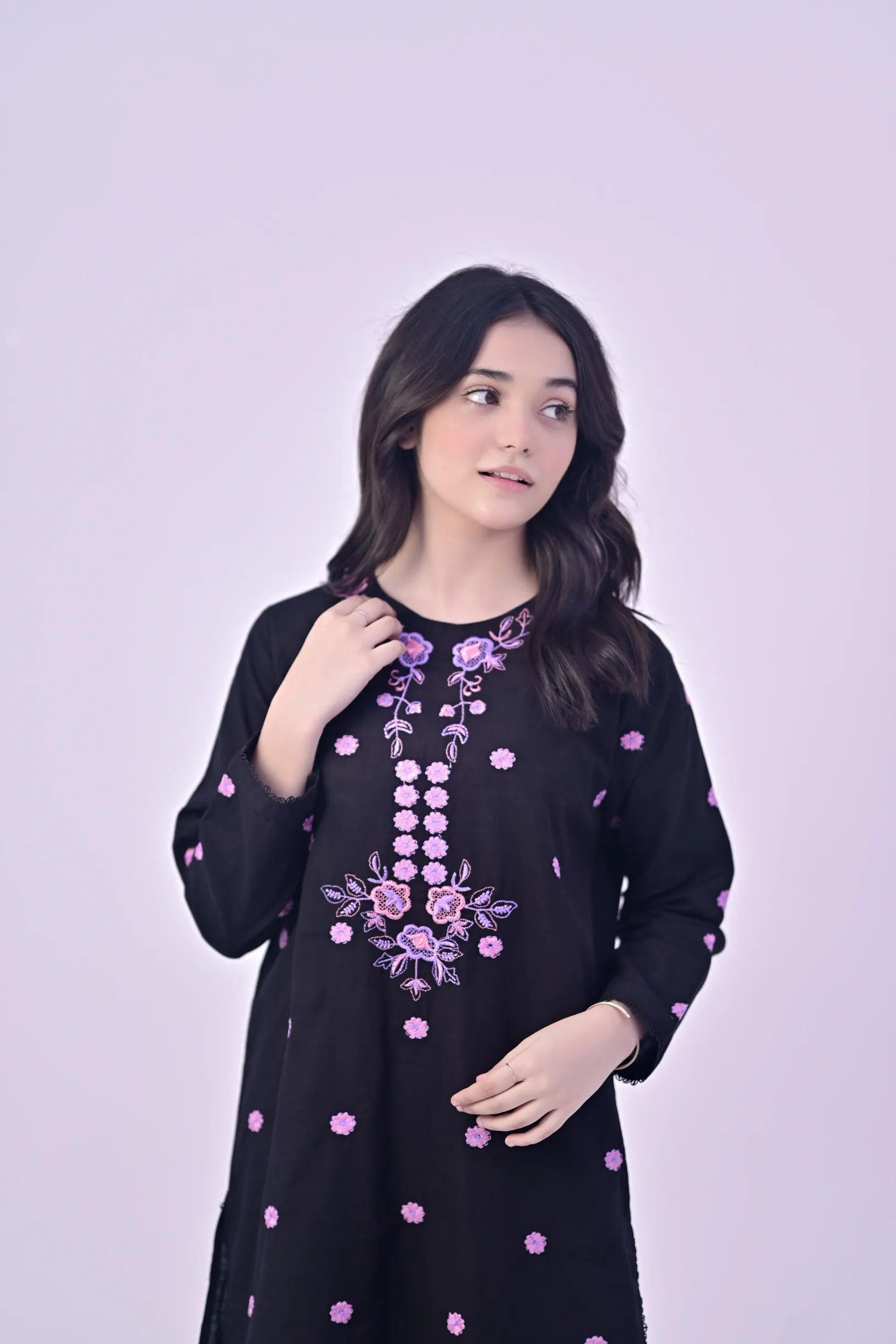Midnight Bloom Embroidered Khaddar 02 Piece – Black (RTW)