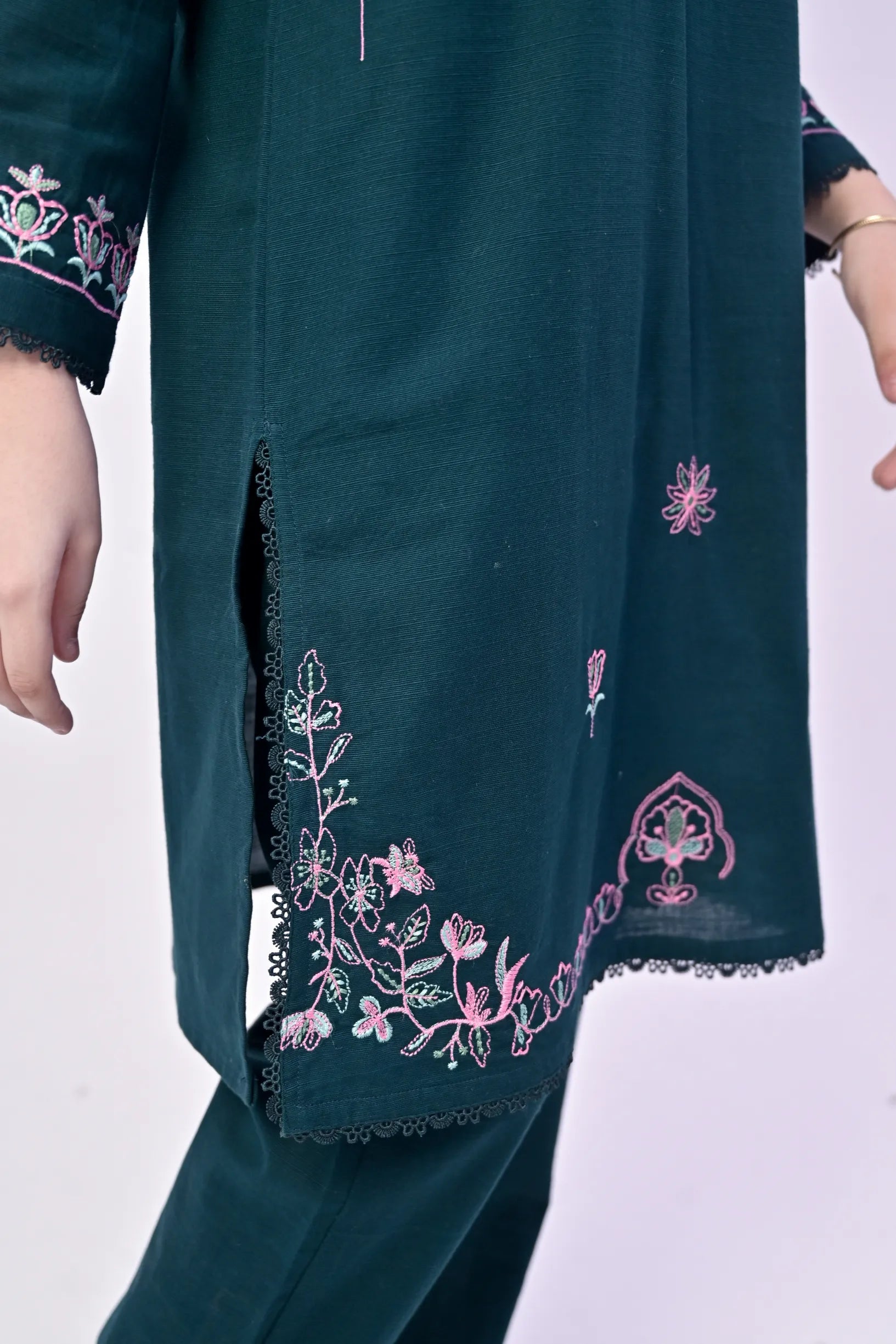 Peacock Reverie Embroidered Khaddar 02 Piece – Dark Green (RTW)