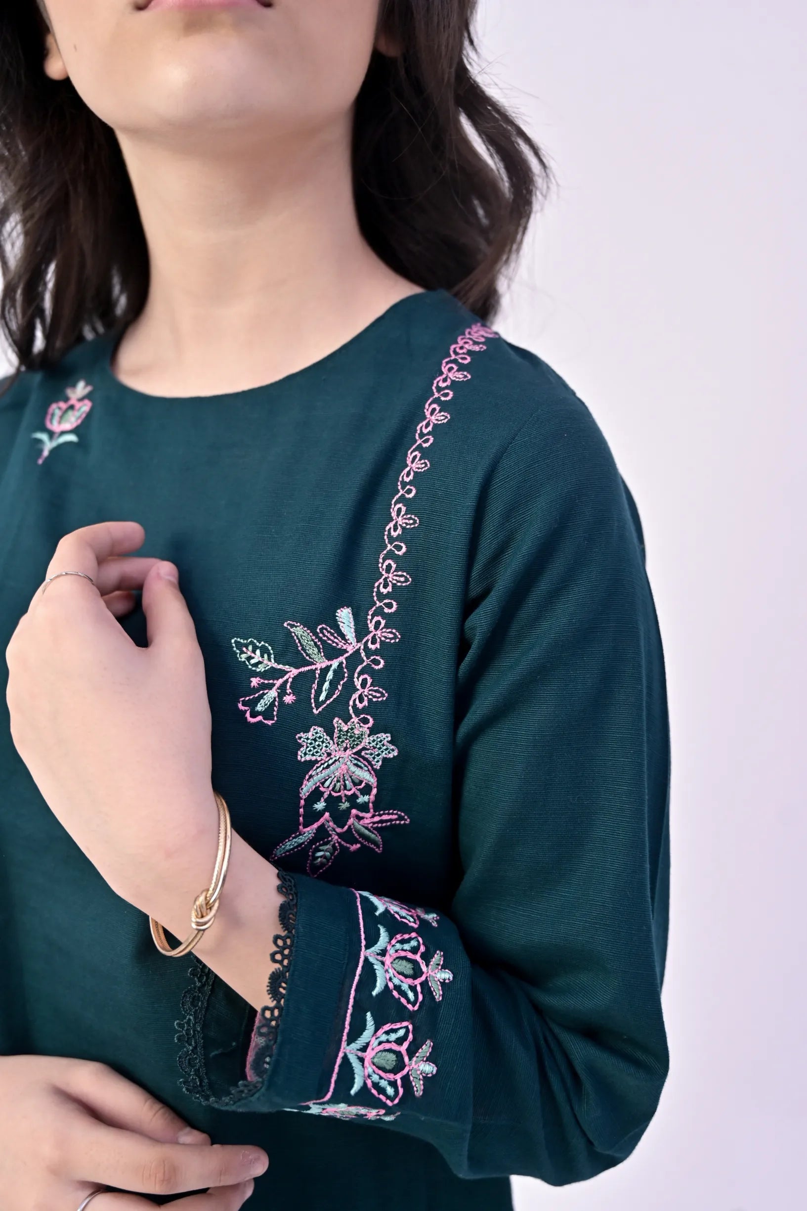 Peacock Reverie Embroidered Khaddar 02 Piece – Dark Green (RTW)