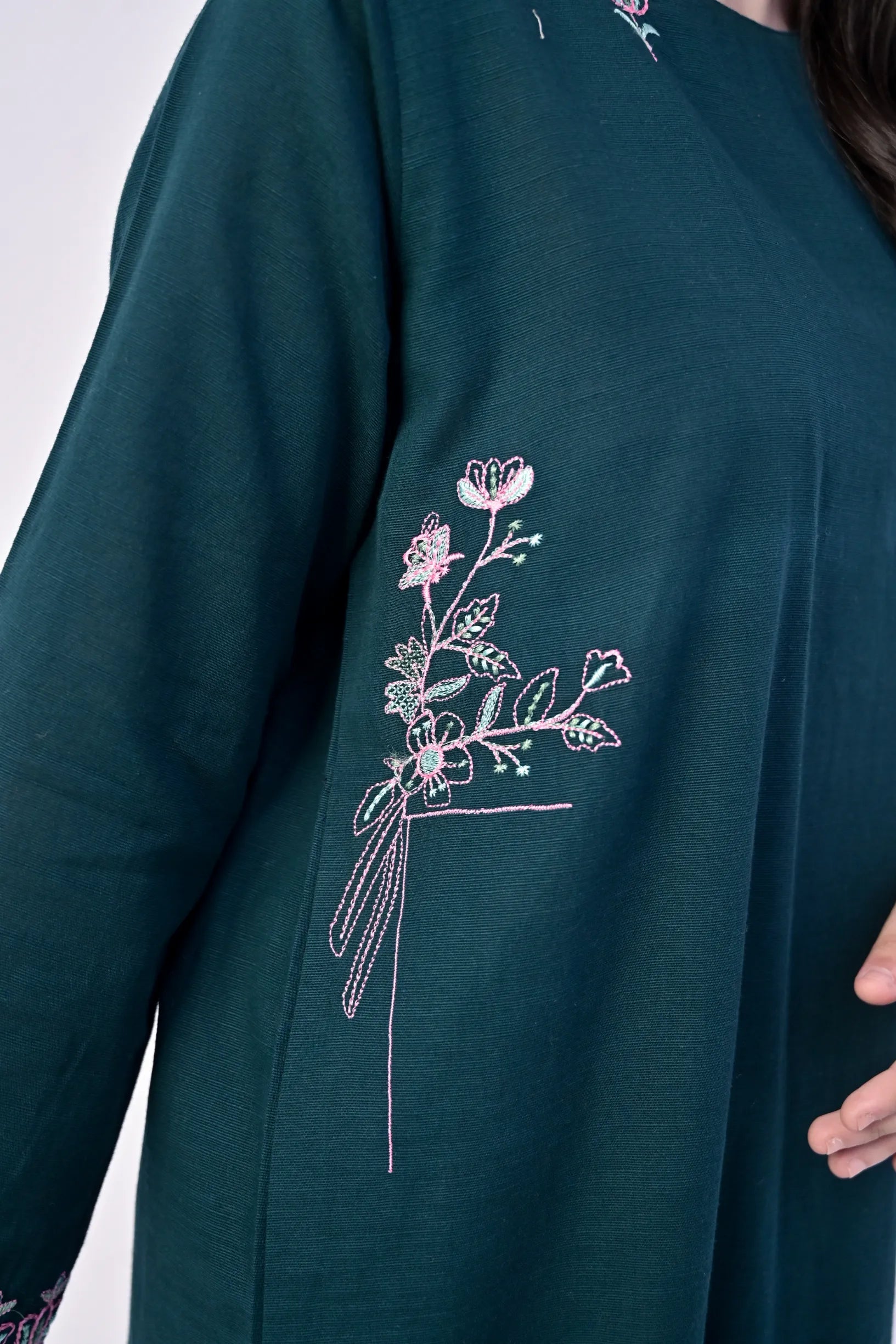 Peacock Reverie Embroidered Khaddar 02 Piece – Dark Green (RTW)