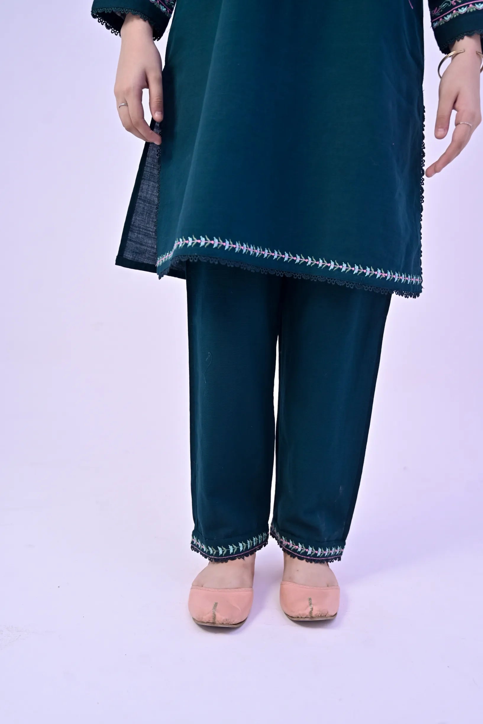 Heritage Glow Embroidered Khaddar 02 Piece – Teal Green (RTW)