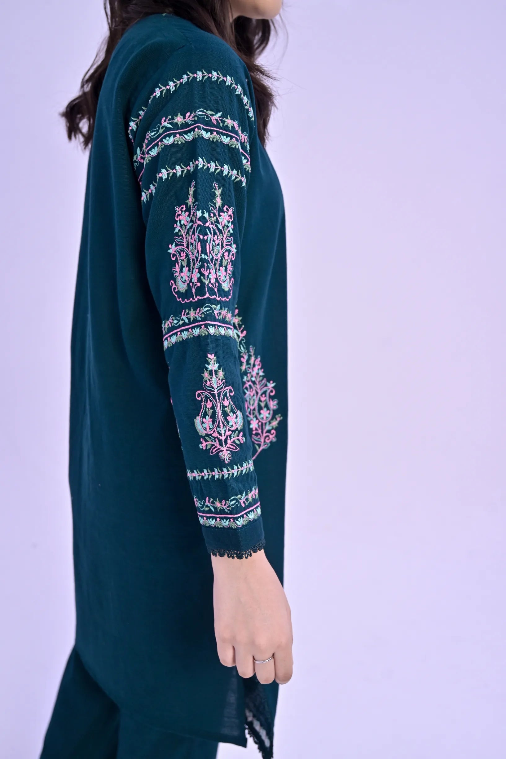 Heritage Glow Embroidered Khaddar 02 Piece – Teal Green (RTW)