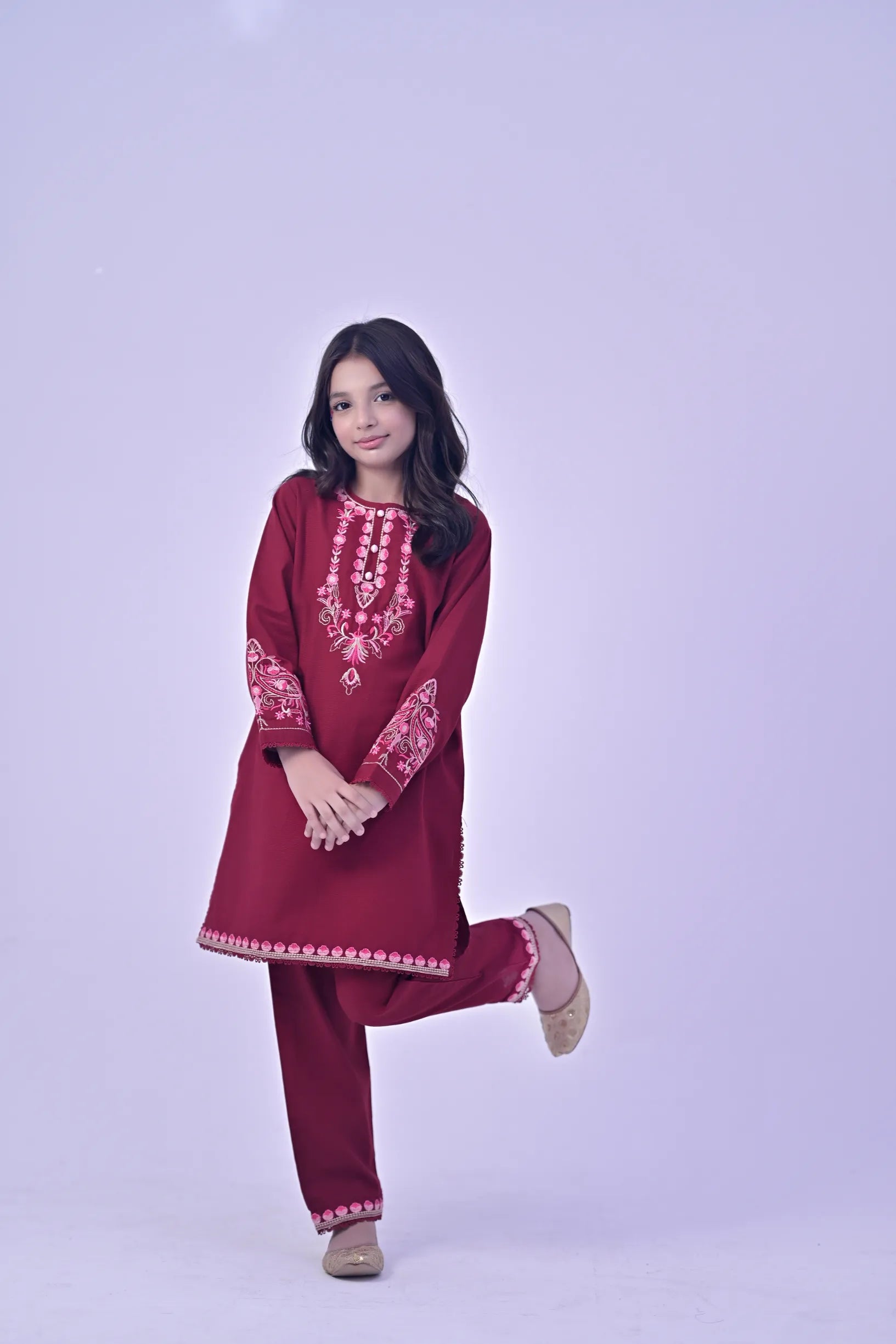 Ruby Charm Embroidered Khaddar 02 Piece – Red (RTW)