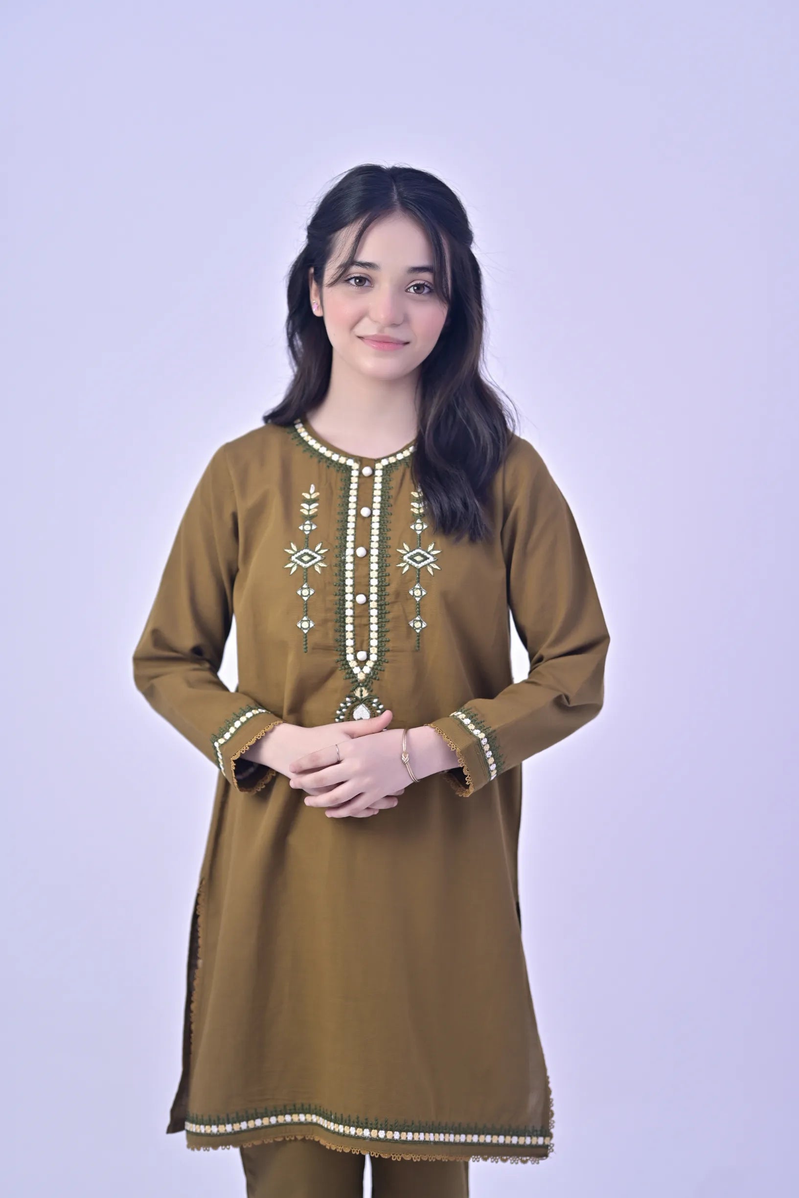 Rustic Bloom  Embroidered  Khaddar 02 Piece – Brown (RTW)
