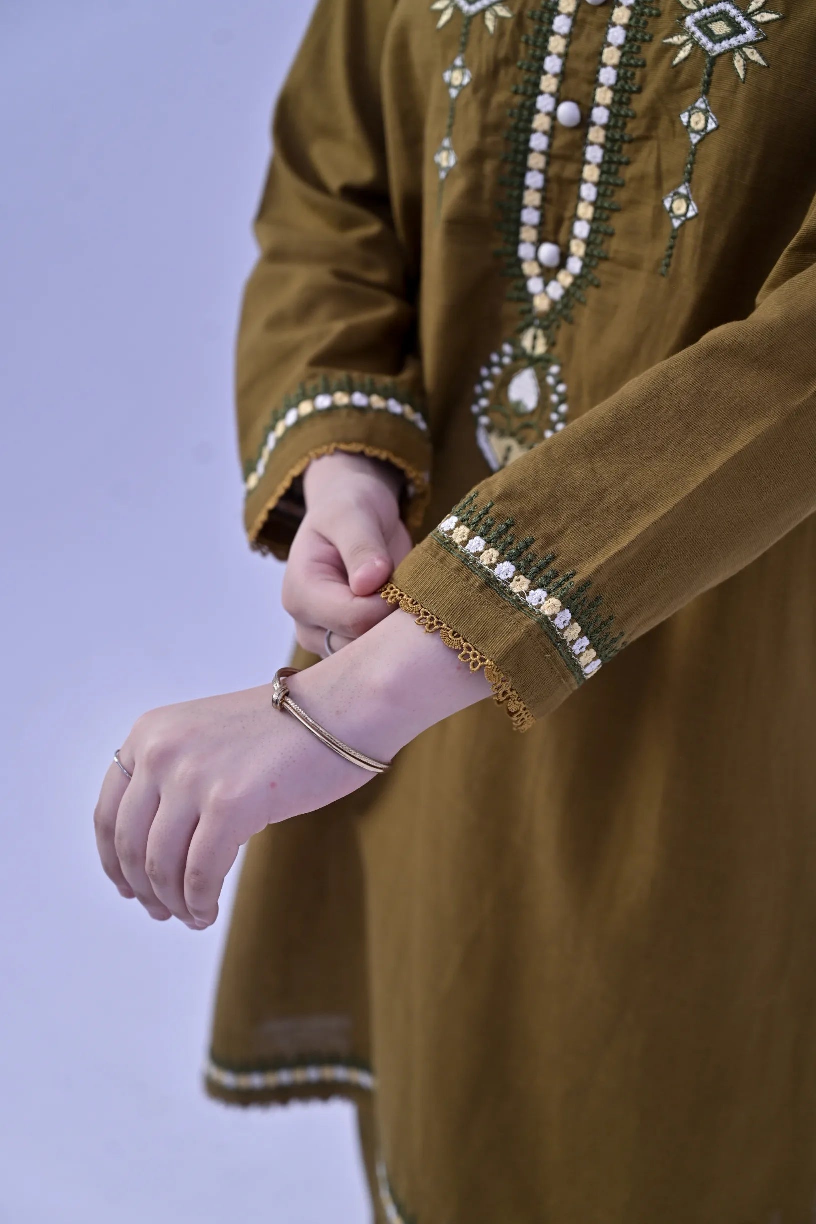 Rustic Bloom  Embroidered  Khaddar 02 Piece – Brown (RTW)