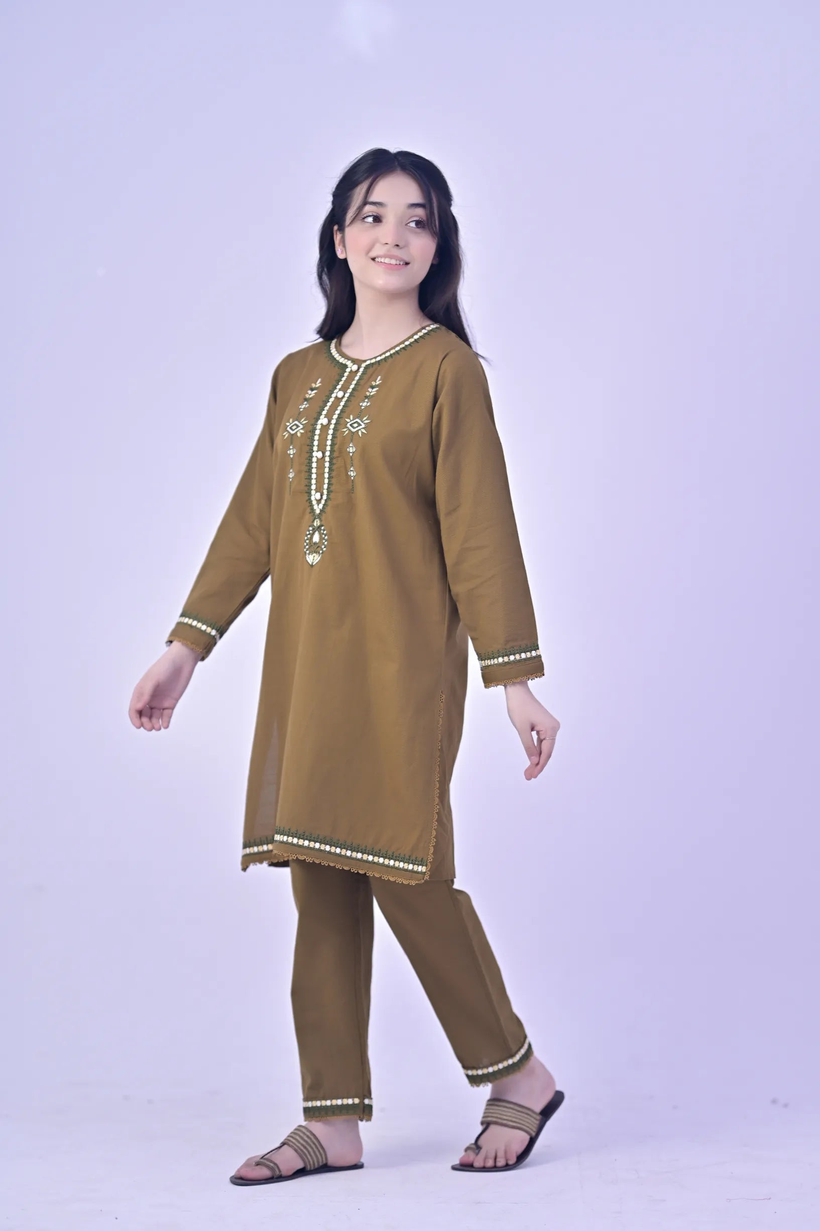 Rustic Bloom  Embroidered  Khaddar 02 Piece – Brown (RTW)