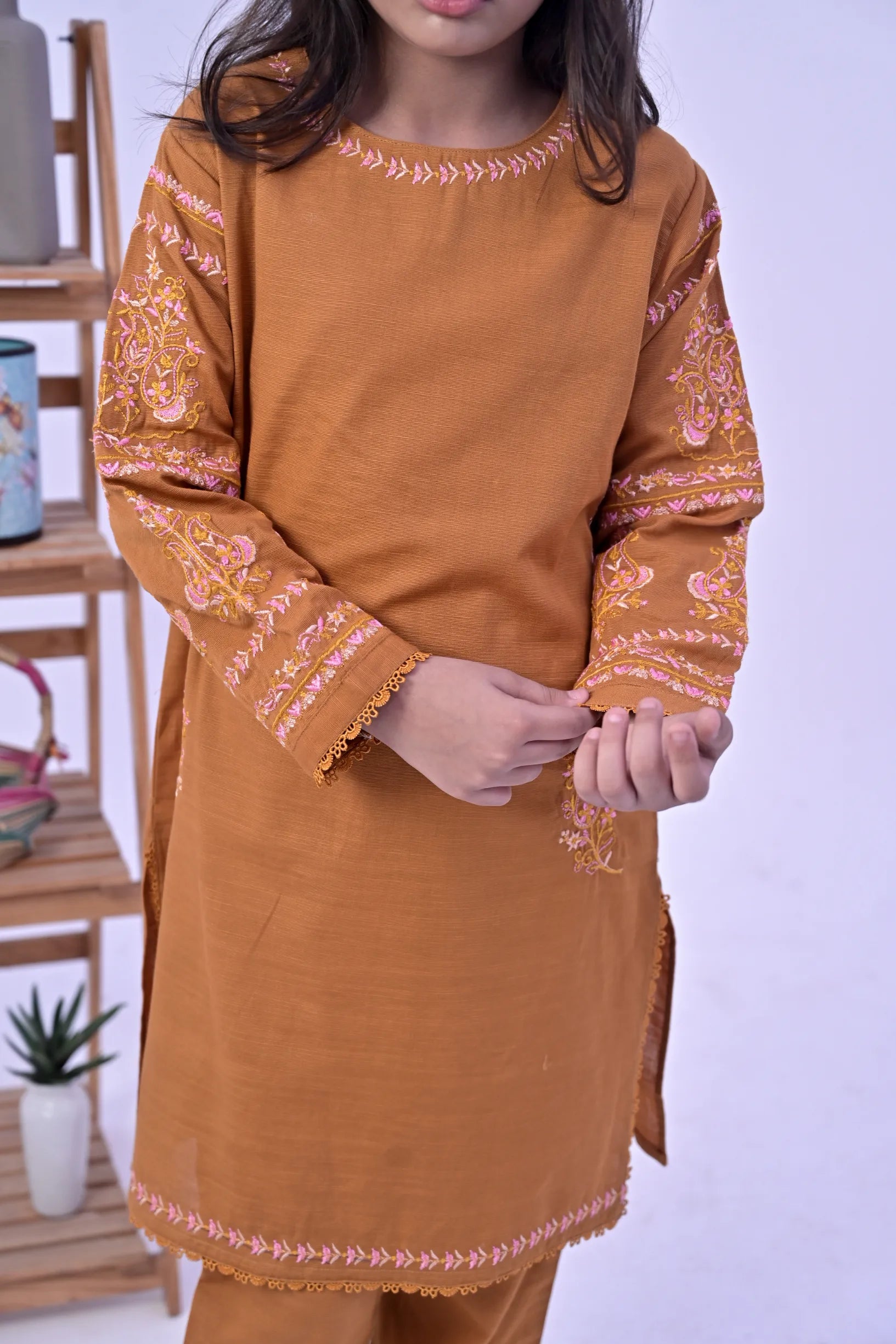 Saffron Elegance Embroidered  Khaddar 02 Piece – Orange (RTW)
