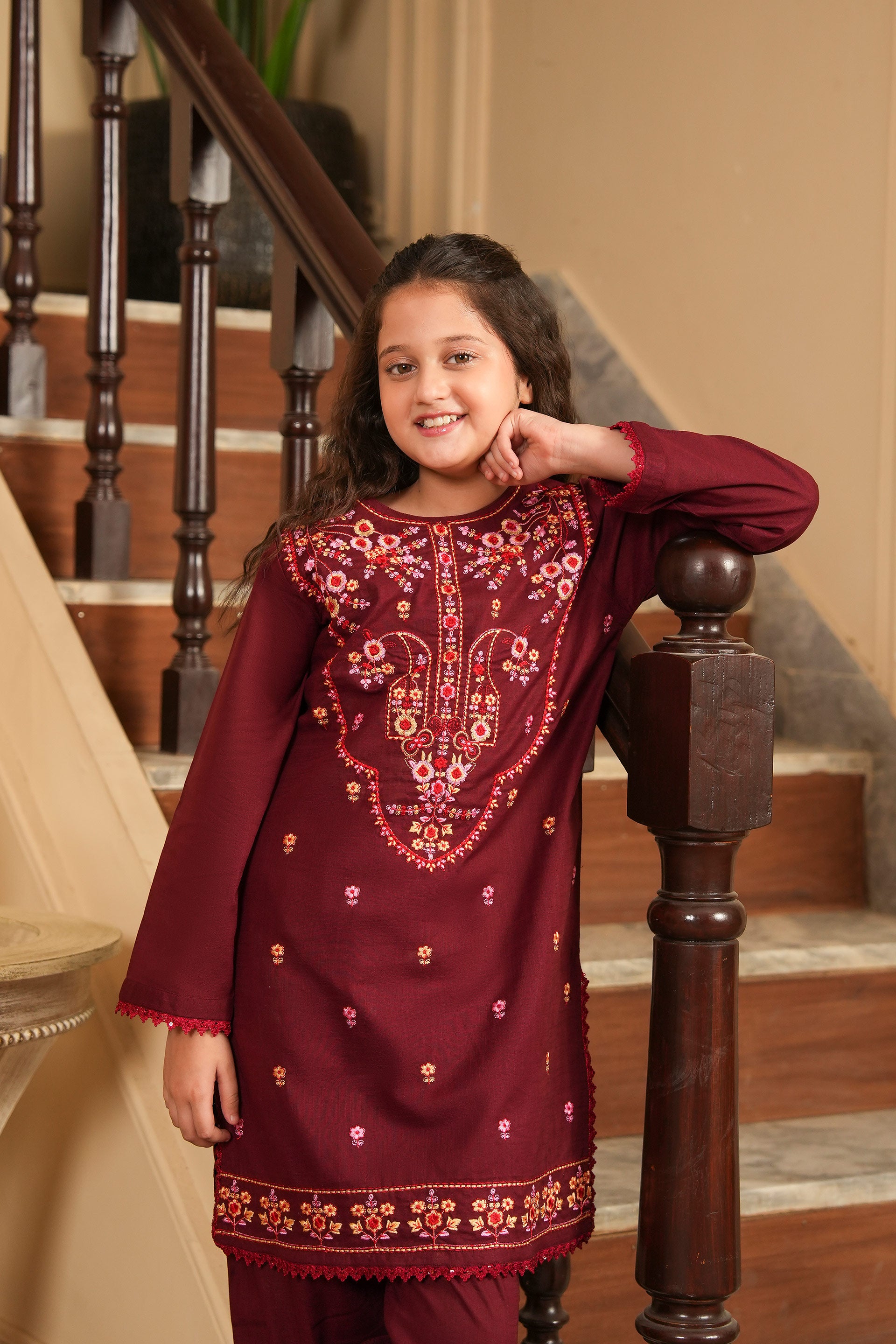 Mahveen Embroidered Khaddar 2PC – Deep Maroon (RTW) ✨