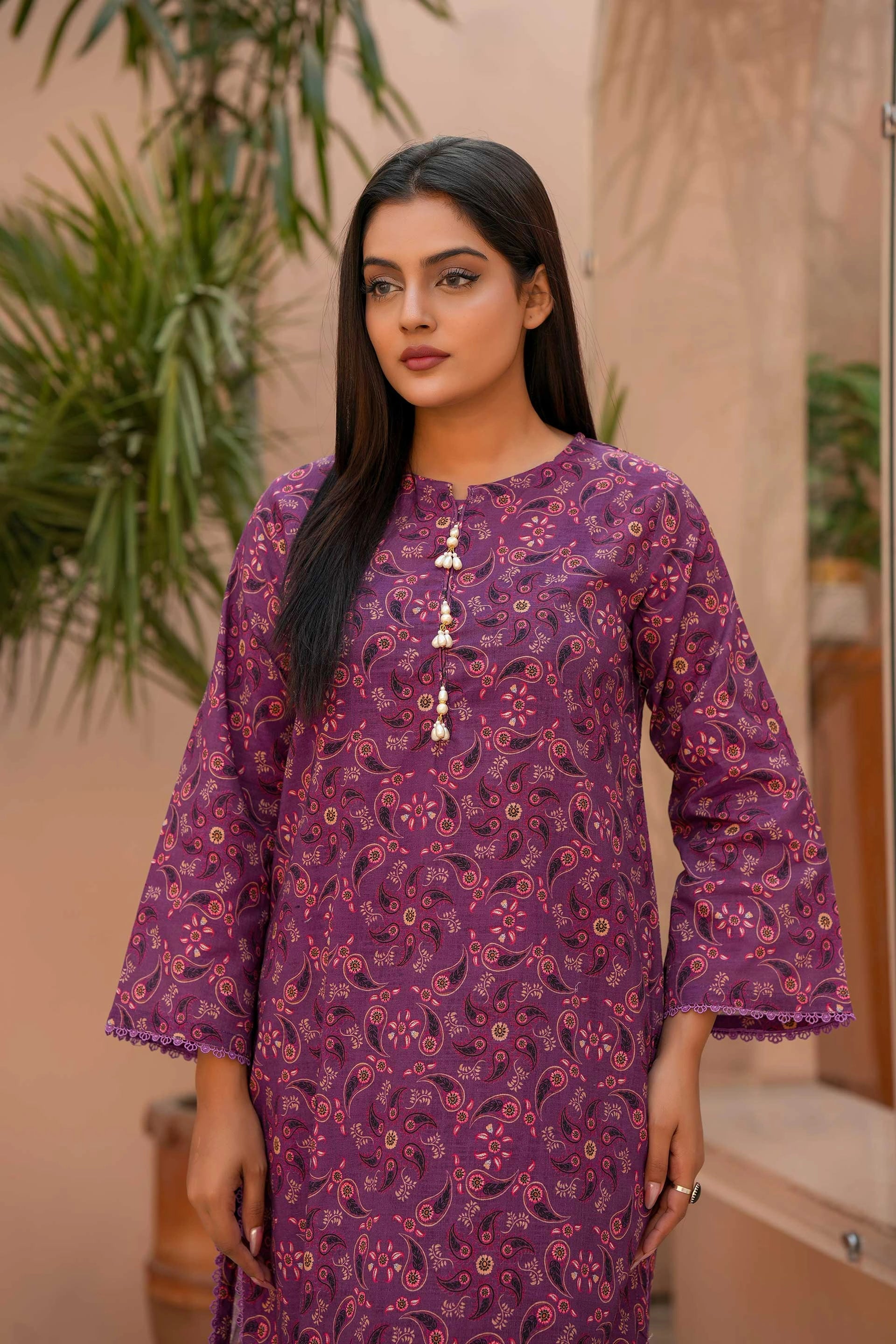 Purple Ethnic Motif Printed Khaddar Suit | High-Quality Winter Fabric