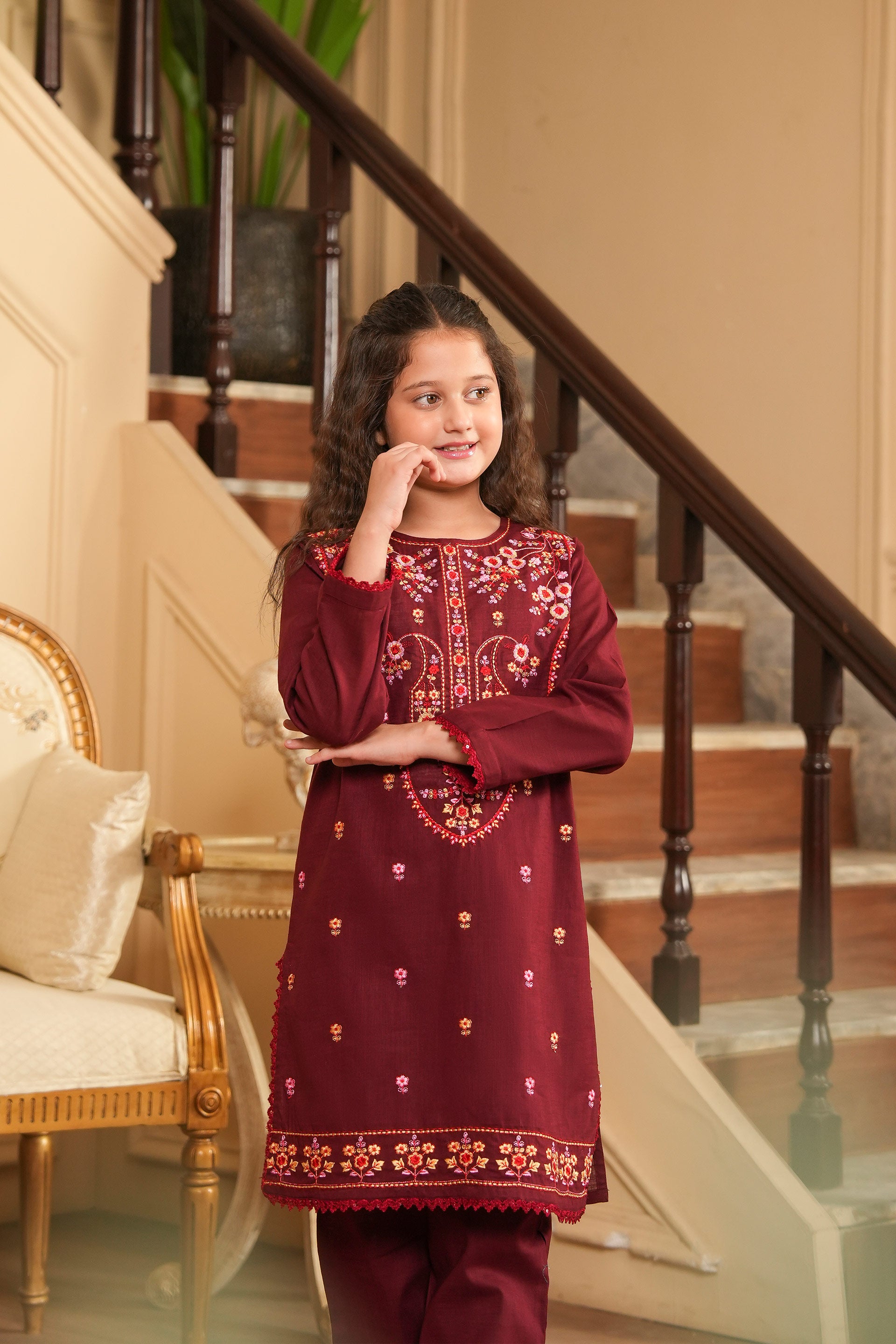 Mahveen Embroidered Khaddar 2PC – Deep Maroon (RTW) ✨