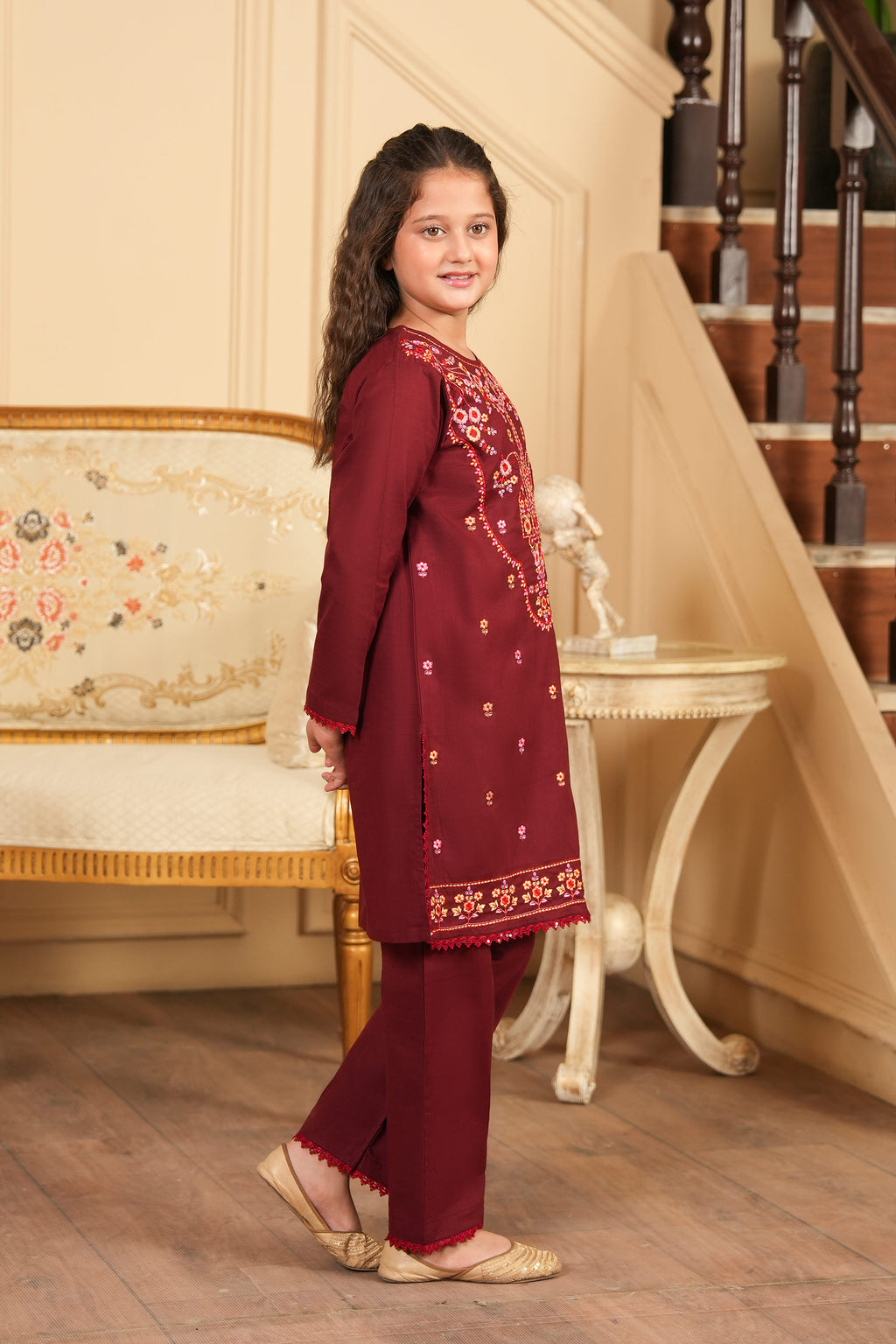 Mahveen Embroidered Khaddar 2PC – Deep Maroon (RTW) ✨