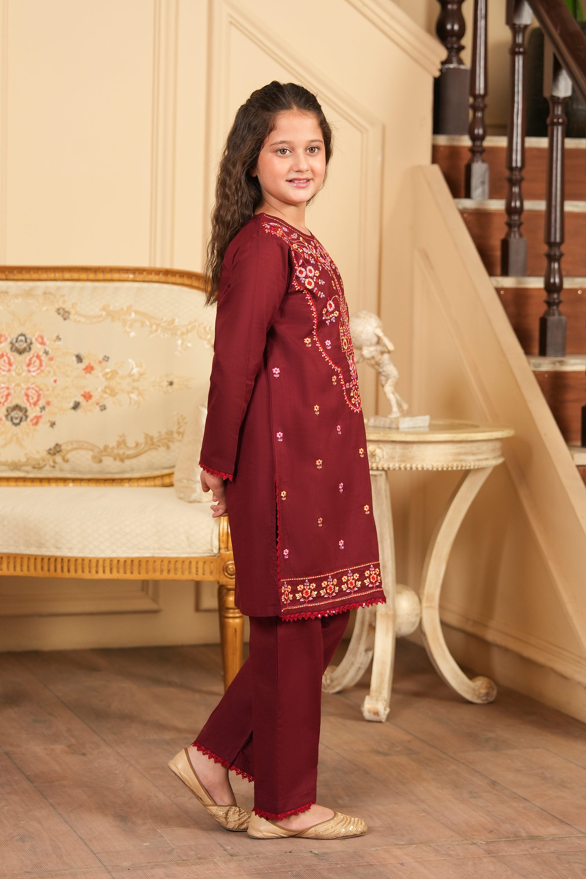 Mahveen Embroidered Khaddar 2PC – Deep Maroon (RTW) ✨