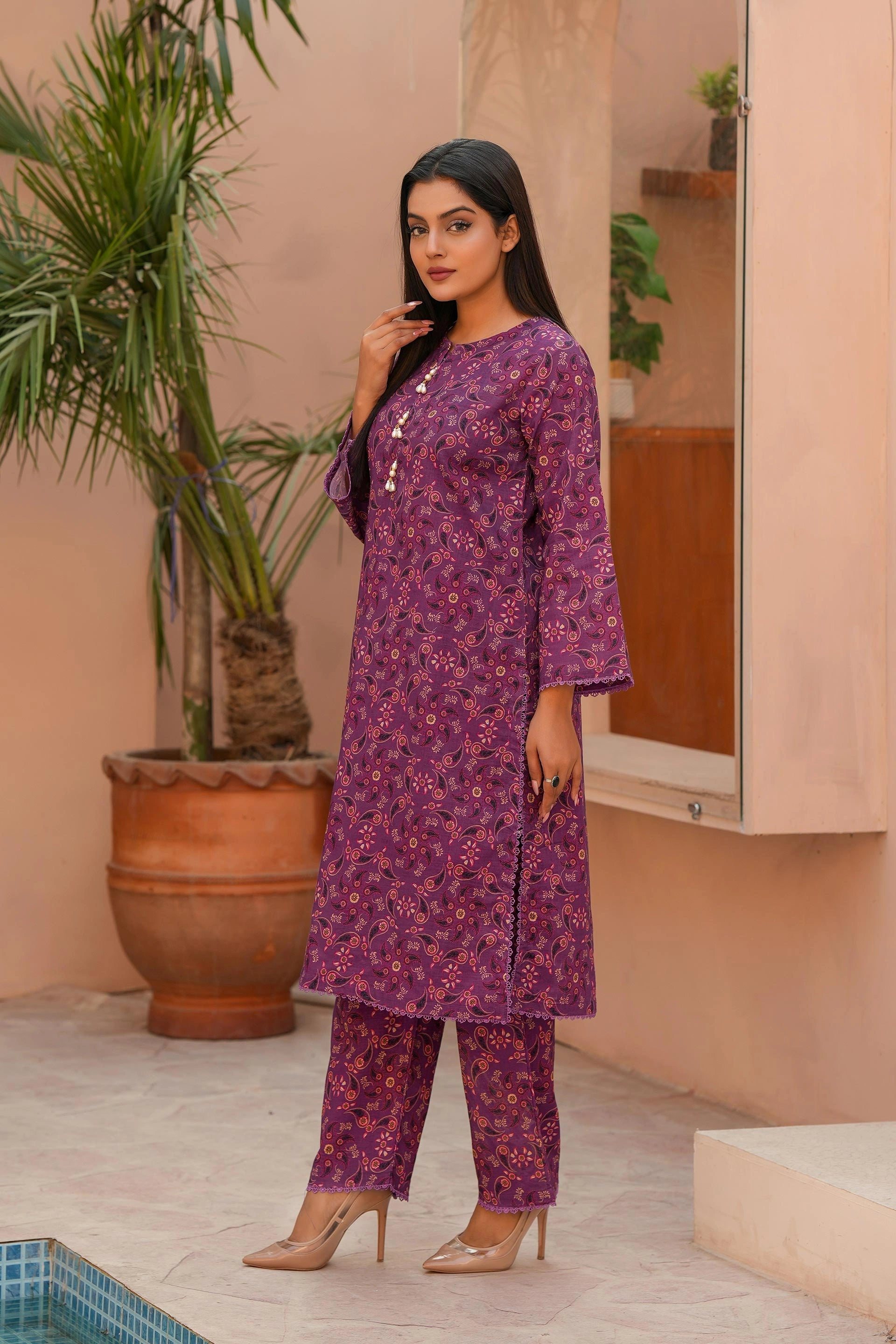 Purple Ethnic Motif Printed Khaddar Suit | High-Quality Winter Fabric