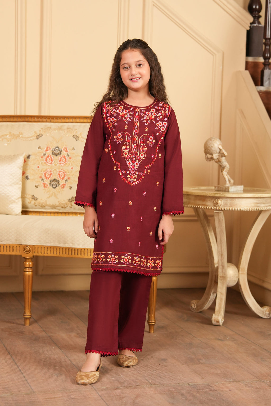 Mahveen Embroidered Khaddar 2PC – Deep Maroon (RTW) ✨