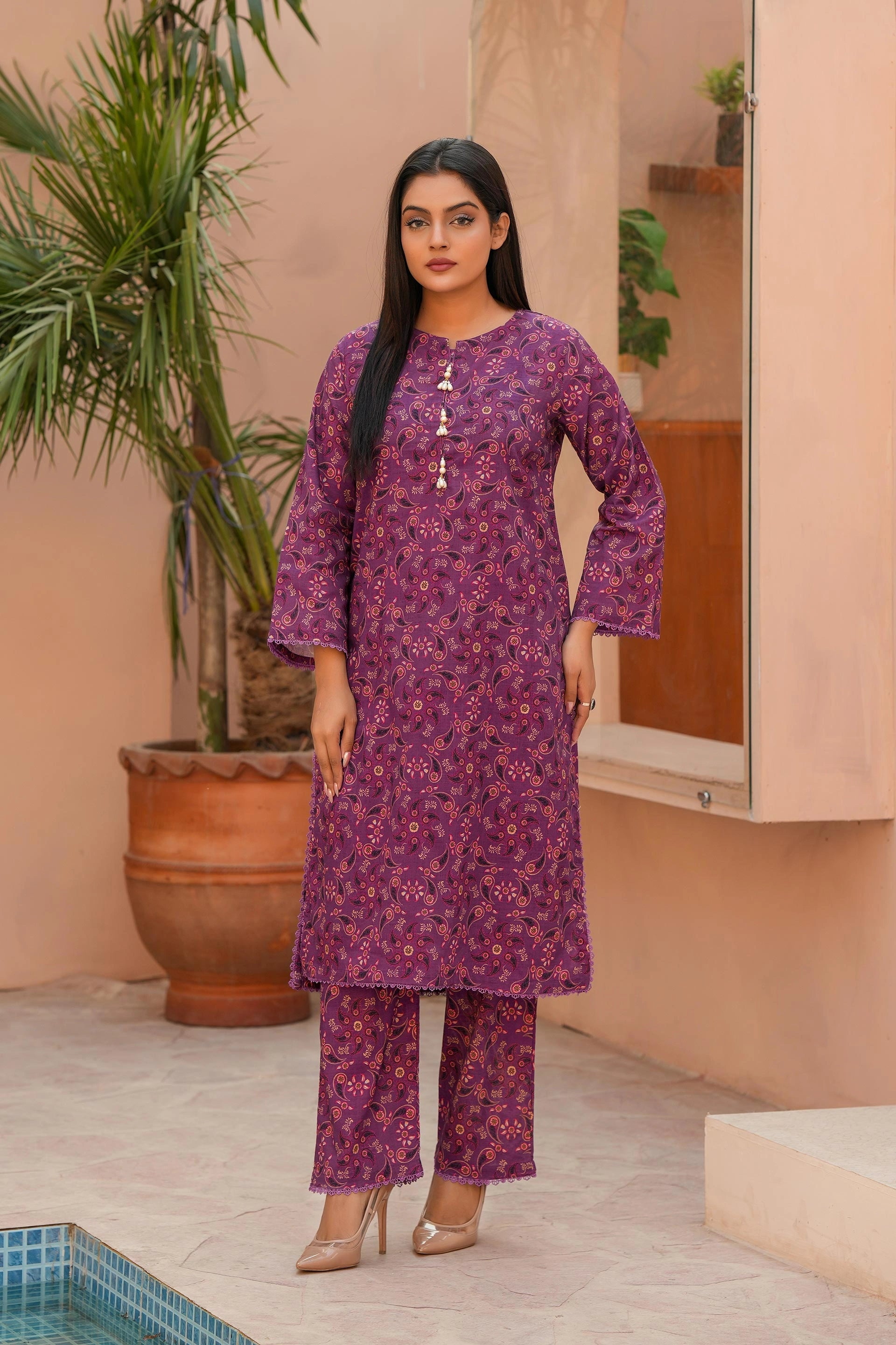 Purple Ethnic Motif Printed Khaddar Suit | High-Quality Winter Fabric