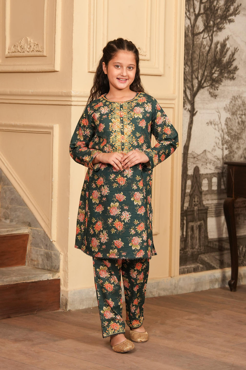 Verdant Charm  Printed Khaddar 02 Piece – Green (RTW) 🍀