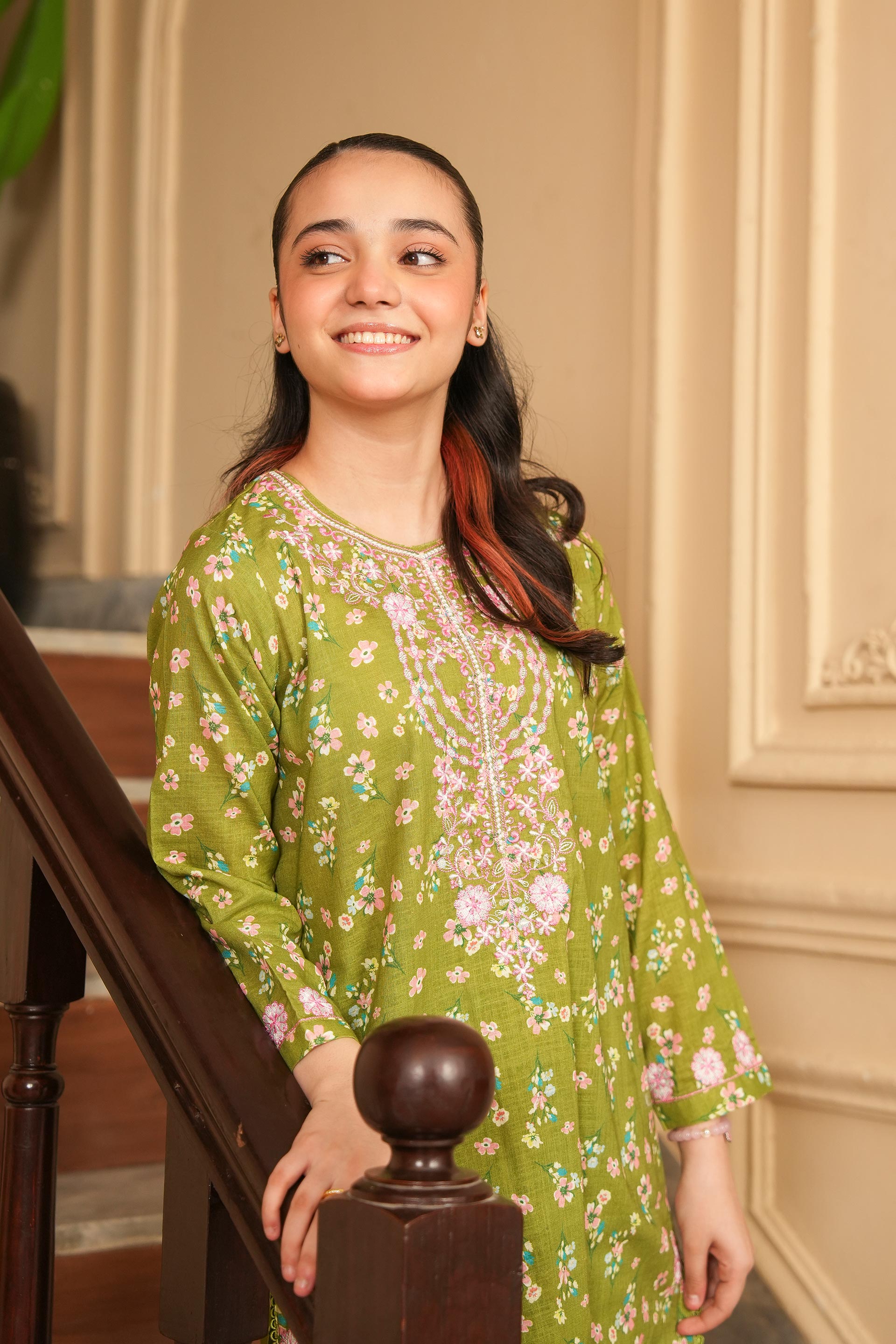 Floral Breeze Printed Khaddar 2 Piece – Olive 🌸 (RTW)