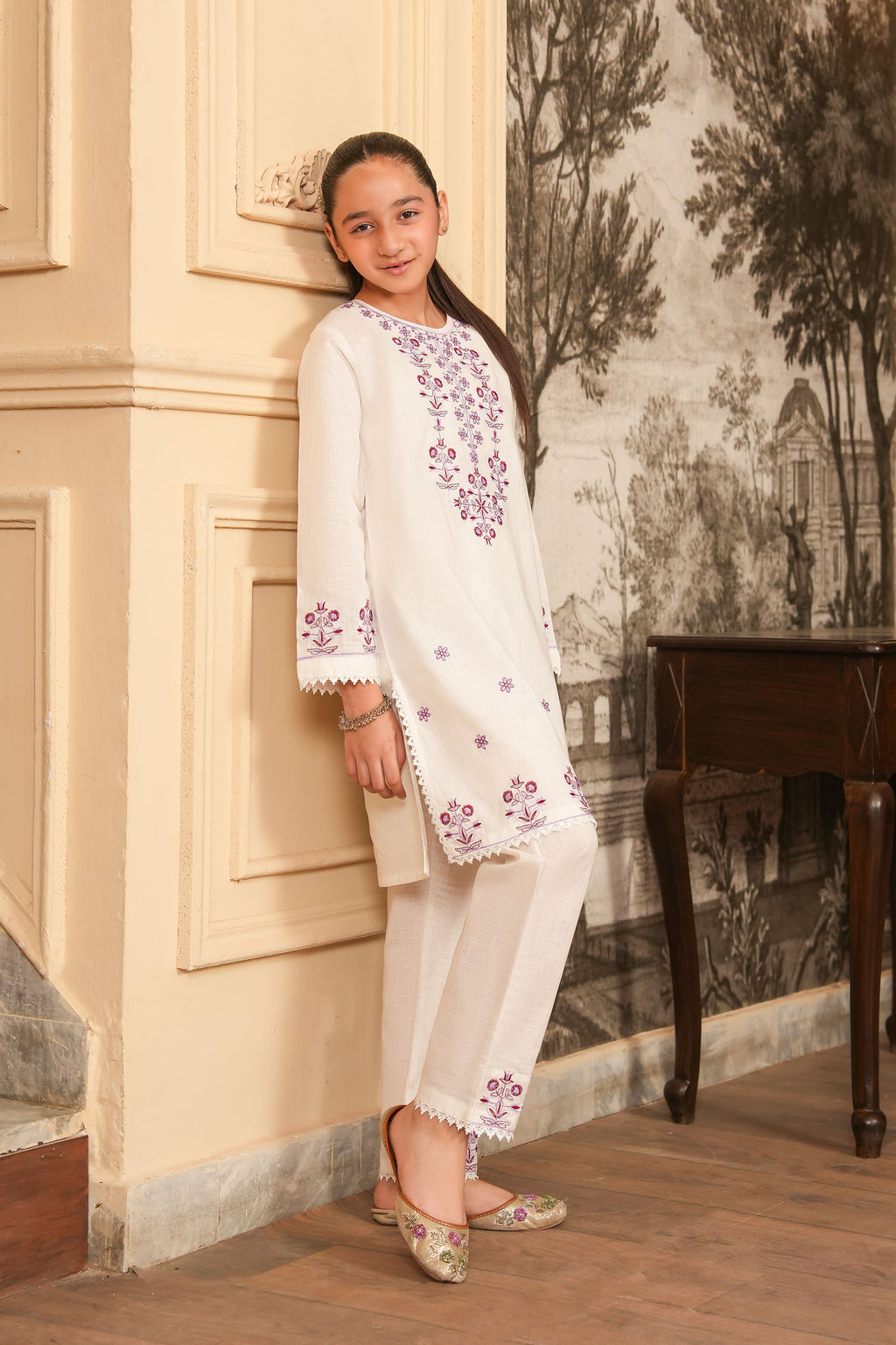 Whispering Lilac Embroidered Khaddar 02 Piece – White 💜 (RTW)