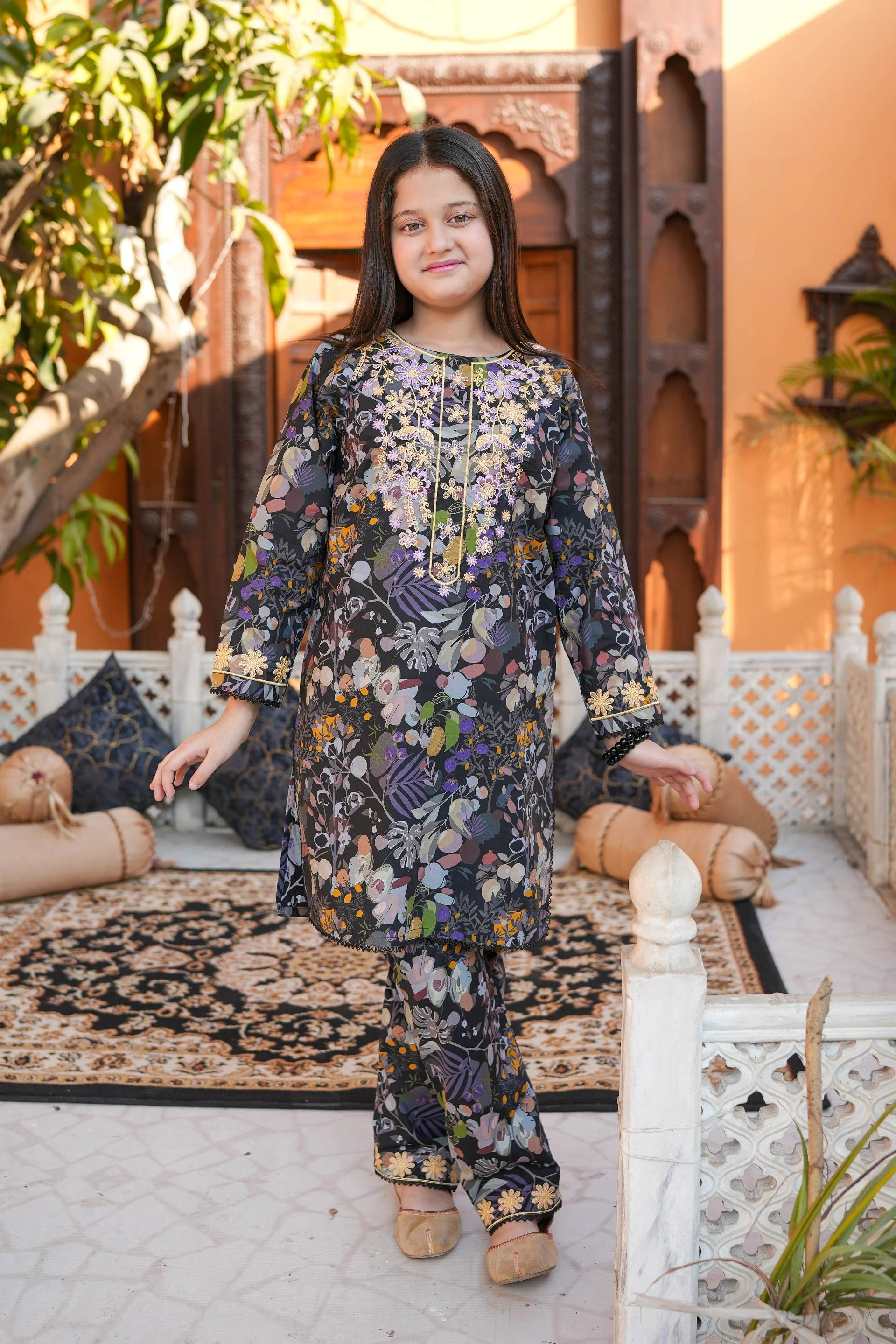 Mystic Garden 🌙 Embroidered Cotton – Purple Accents (RTW)