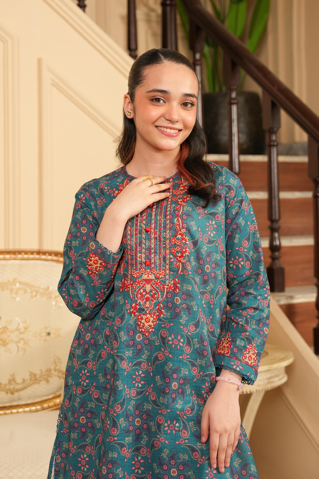 Autumn Whisper Printed Khaddar 02 Piece – Teal (RTW) 🧣