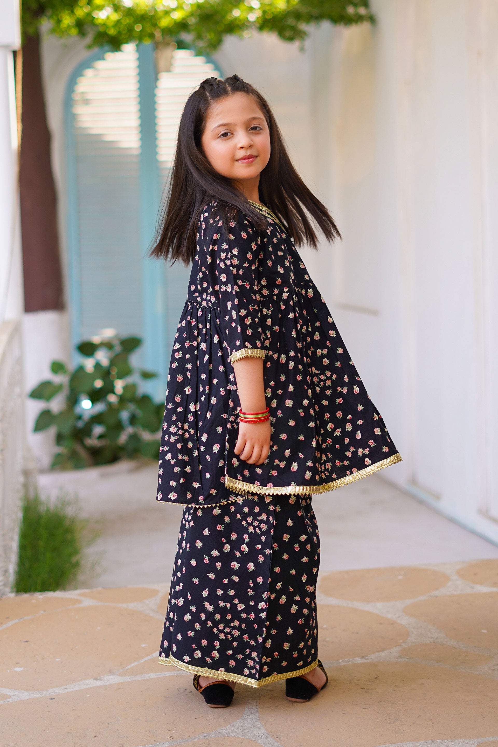 Noir Blossom Peplum Set – Imported Printed China Lawn Black (RTW)
