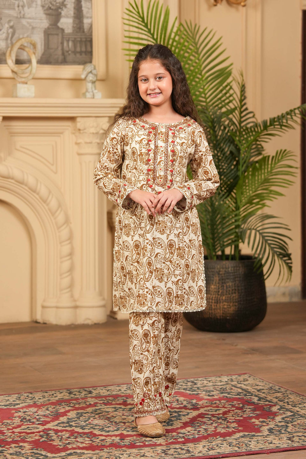 Whispering Threads Printed Khaddar 2PC – Beige 🍁 (RTW)