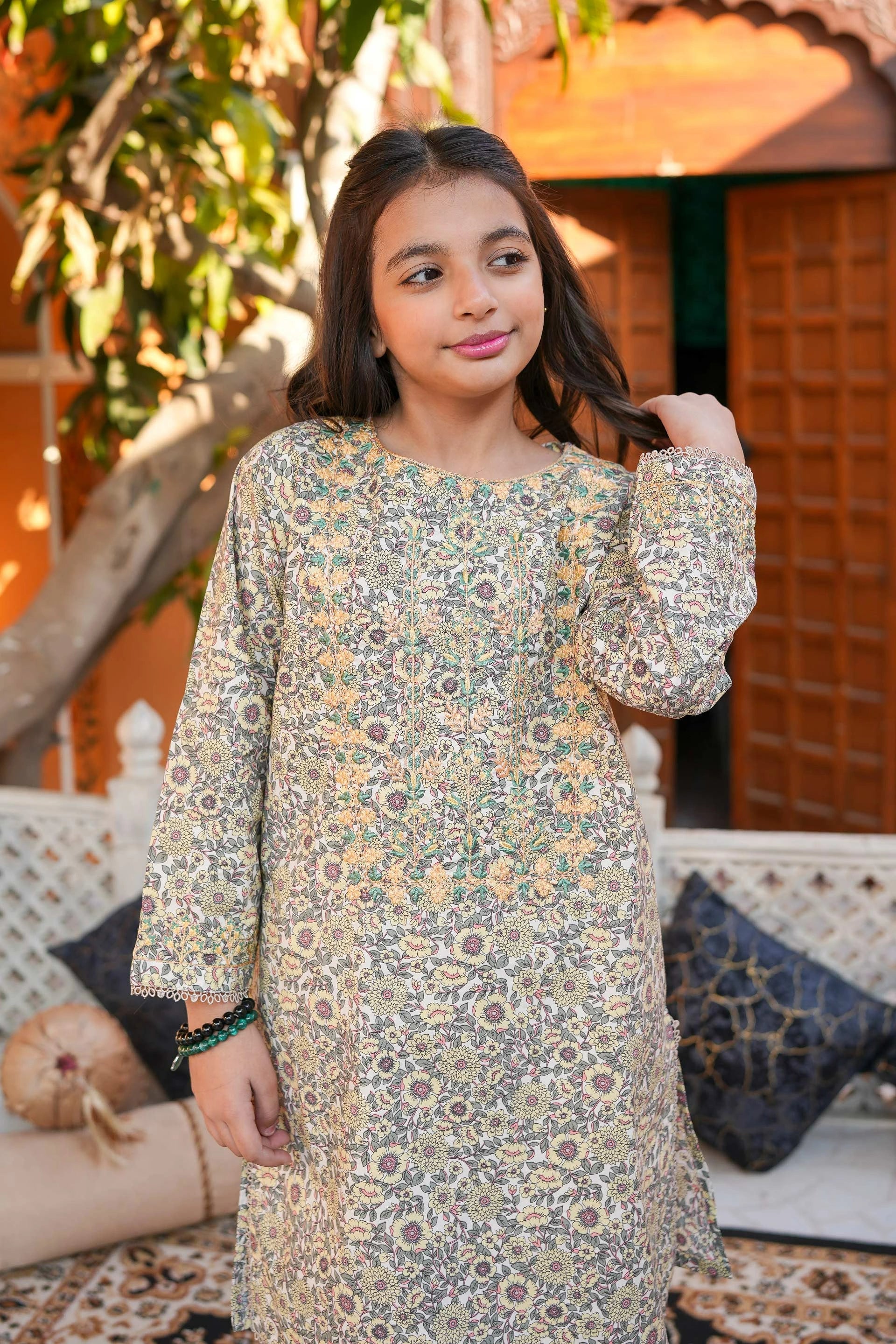 Golden Meadow 🌼 Printed Cotton 2-Piece – Cream Base (RTW)