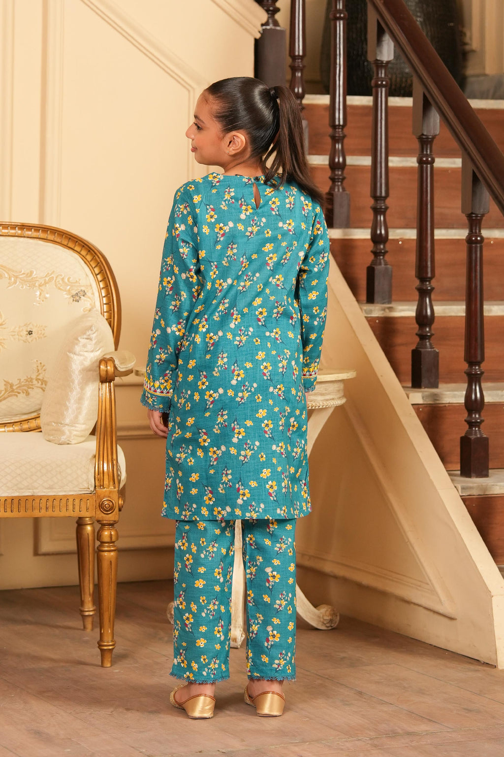 Gulbahar Printed Khaddar 2 Piece – Floral Teal Charm (RTW) 🌿