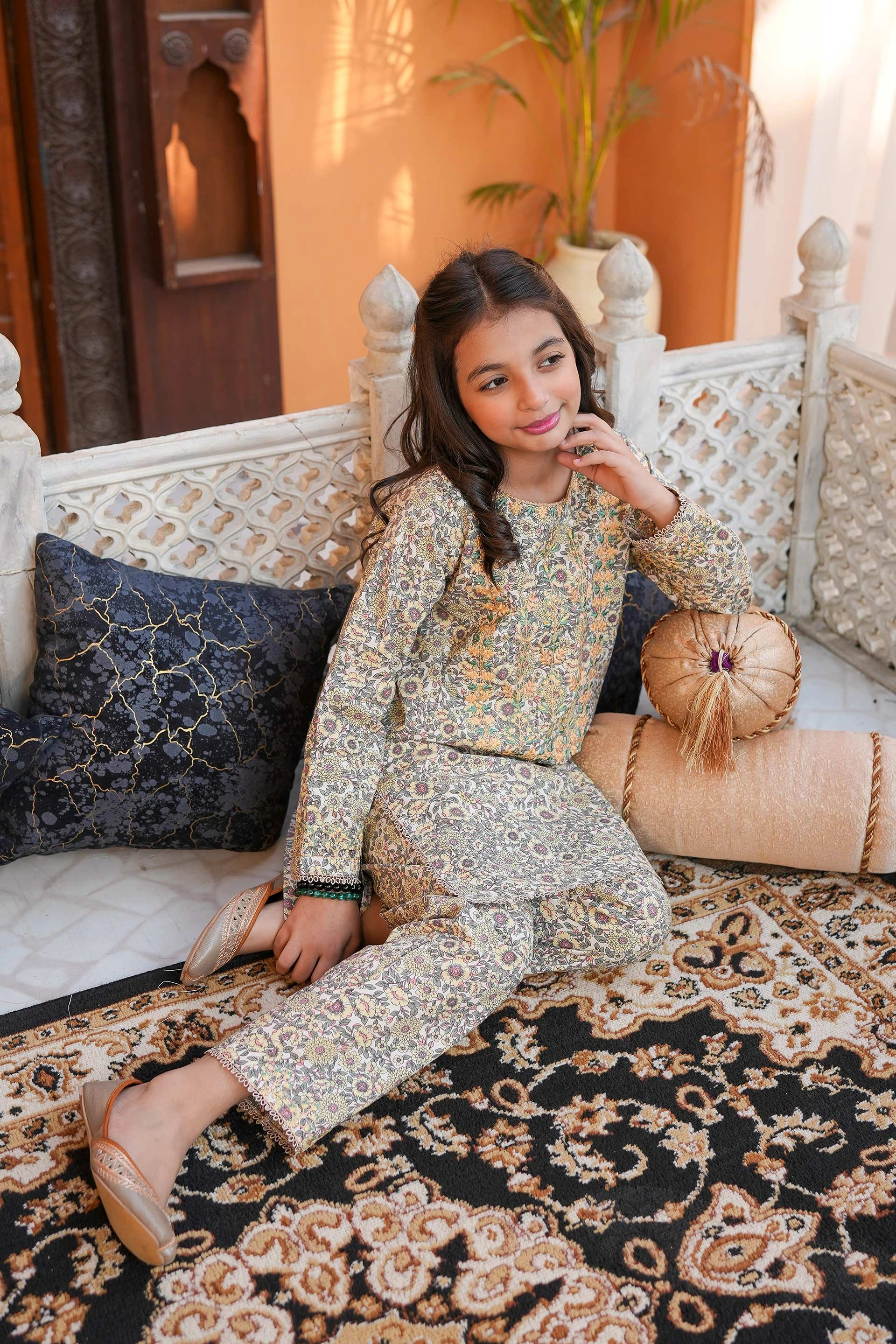 Golden Meadow 🌼 Printed Cotton 2-Piece – Cream Base (RTW)