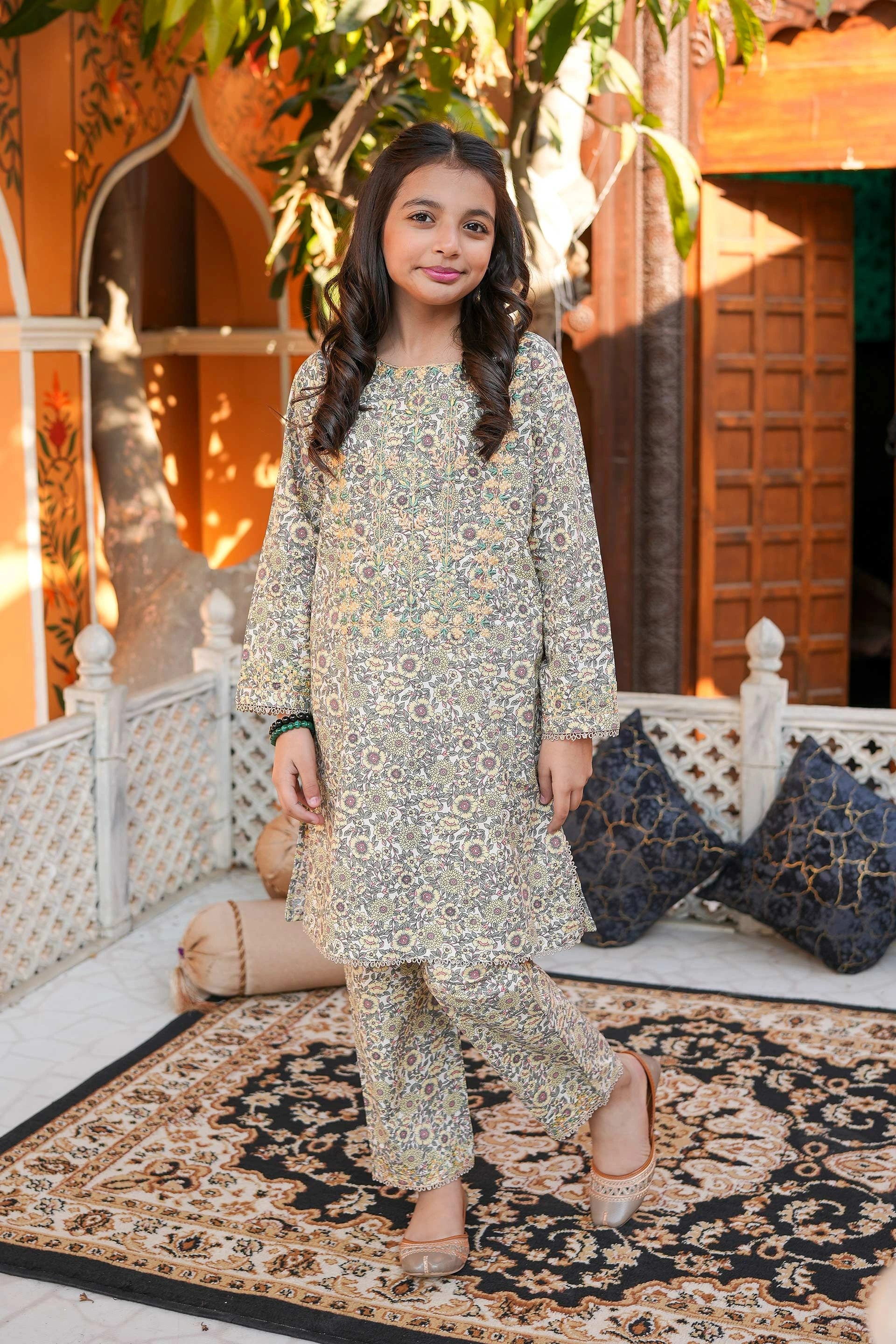 Golden Meadow 🌼 Printed Cotton 2-Piece – Cream Base (RTW)