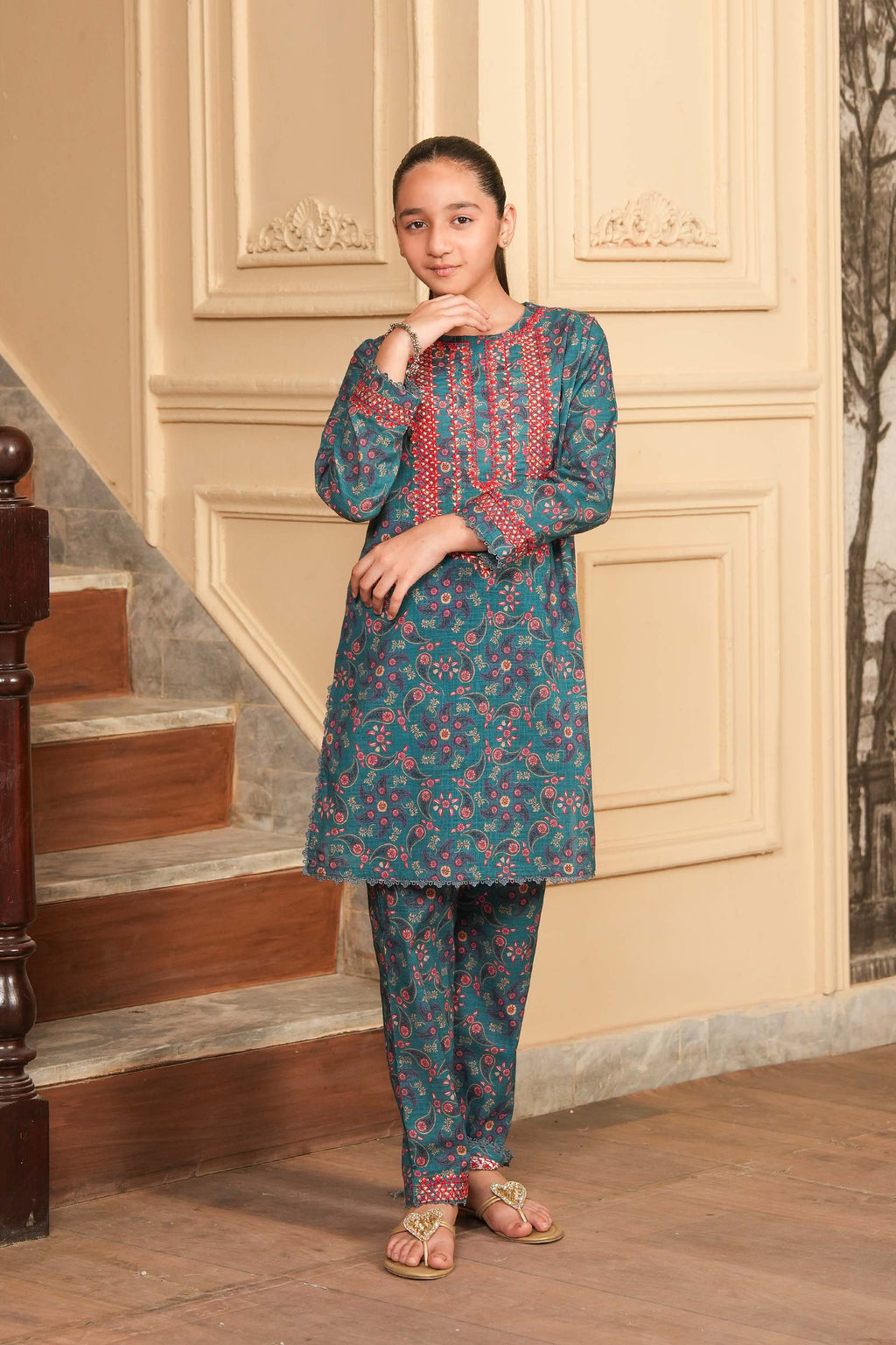 Cozy Haven Printed Khaddar 02 Piece – Mystic Teal 🌿 (RTW)