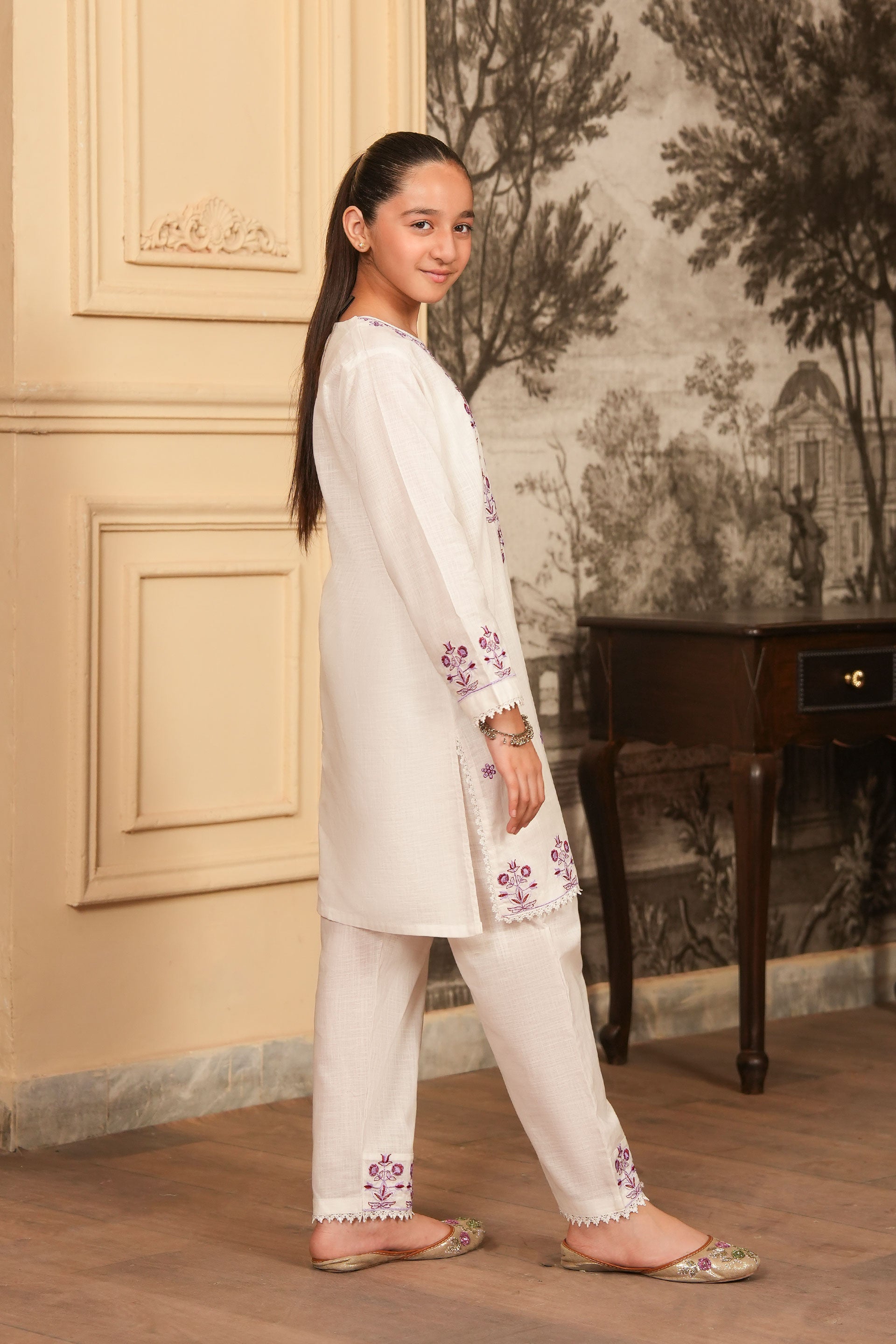Whispering Lilac Embroidered Khaddar 02 Piece – White 💜 (RTW)