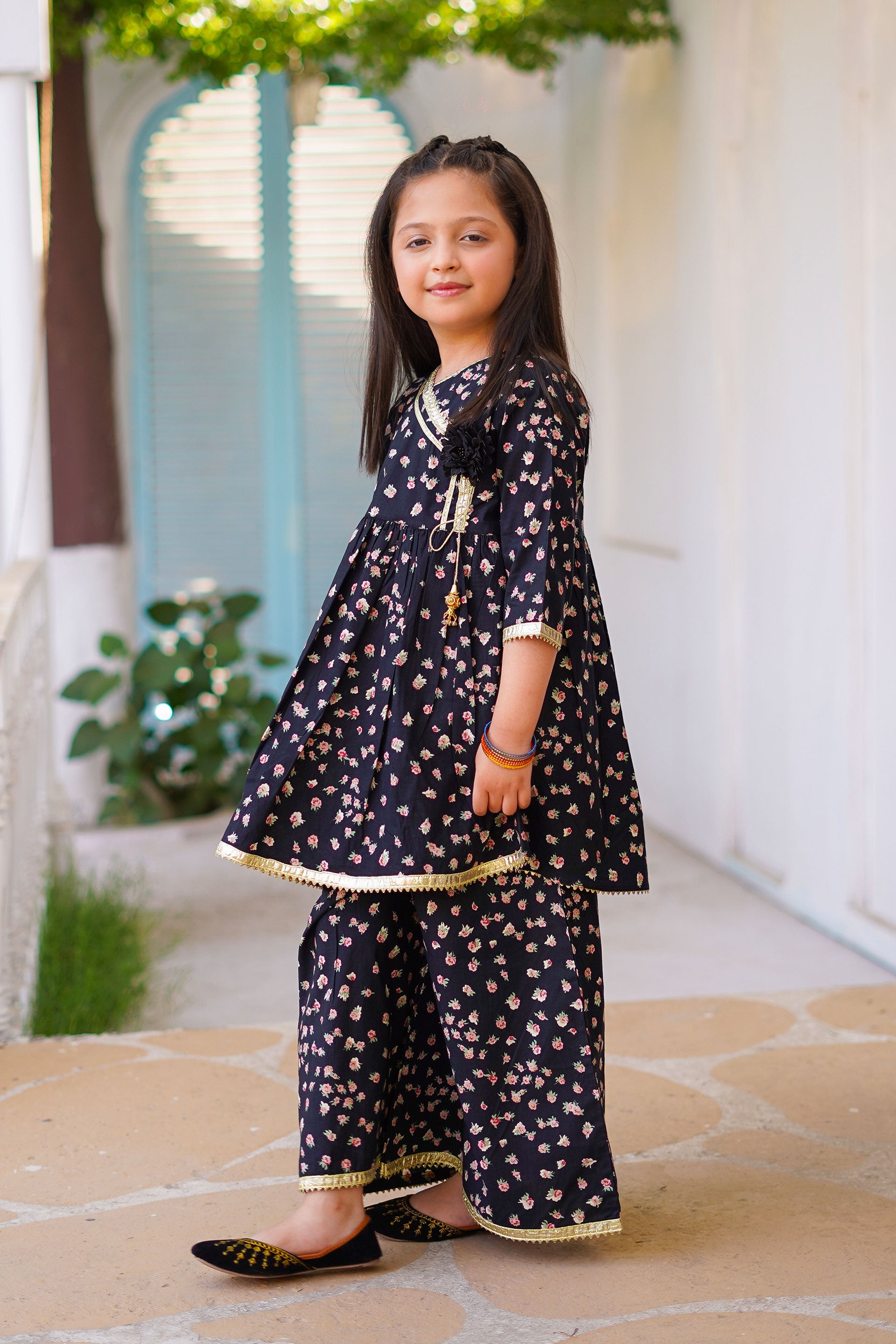 Noir Blossom Peplum Set – Imported Printed China Lawn Black (RTW)
