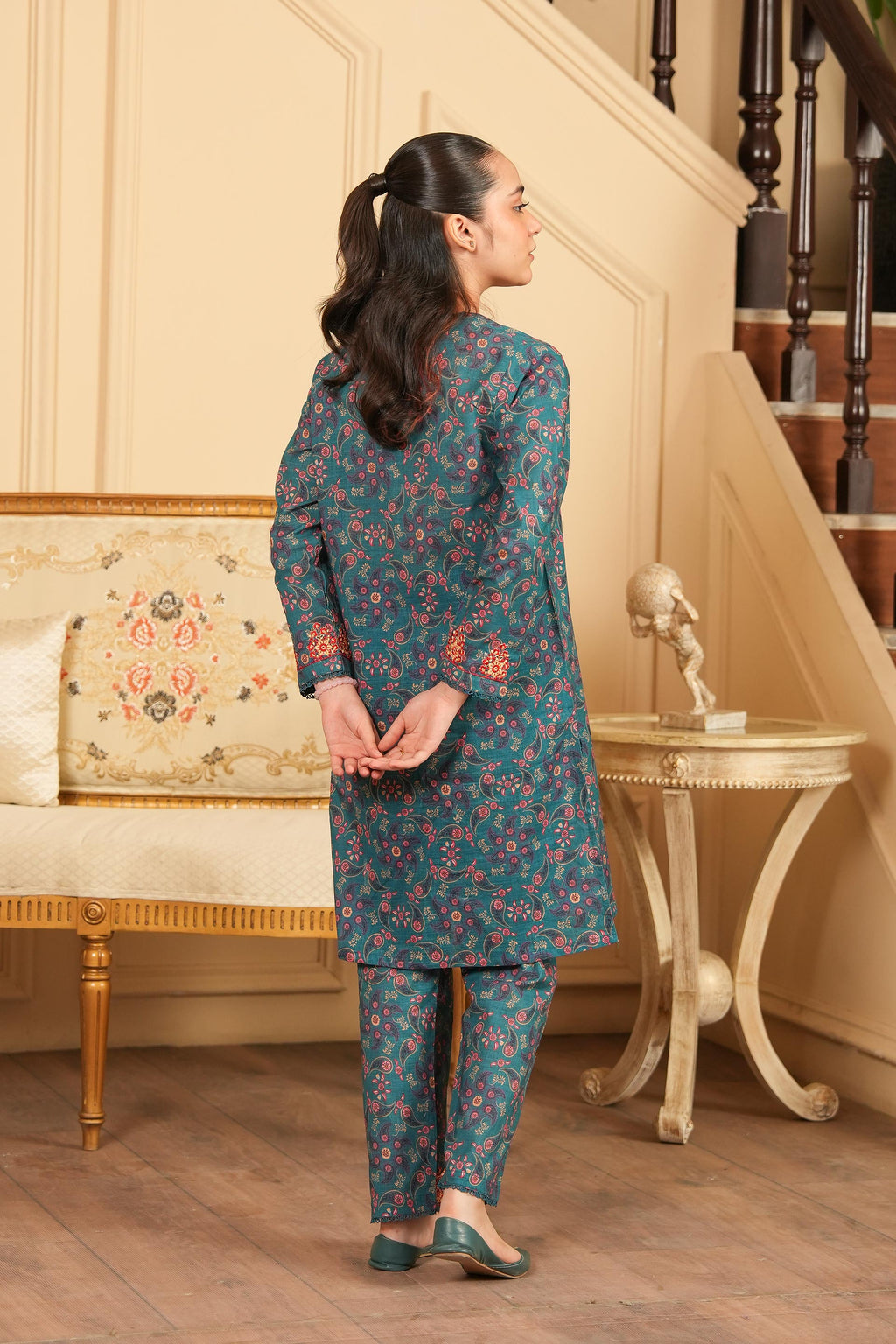 Autumn Whisper Printed Khaddar 02 Piece – Teal (RTW) 🧣