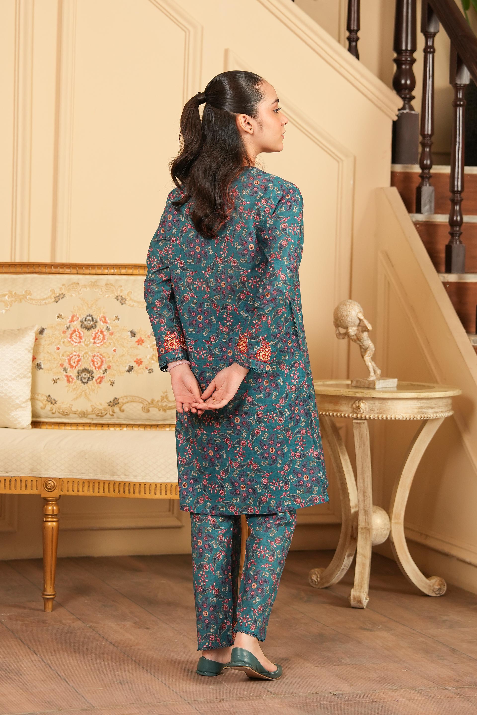 Autumn Whisper Printed Khaddar 02 Piece – Teal (RTW) 🧣