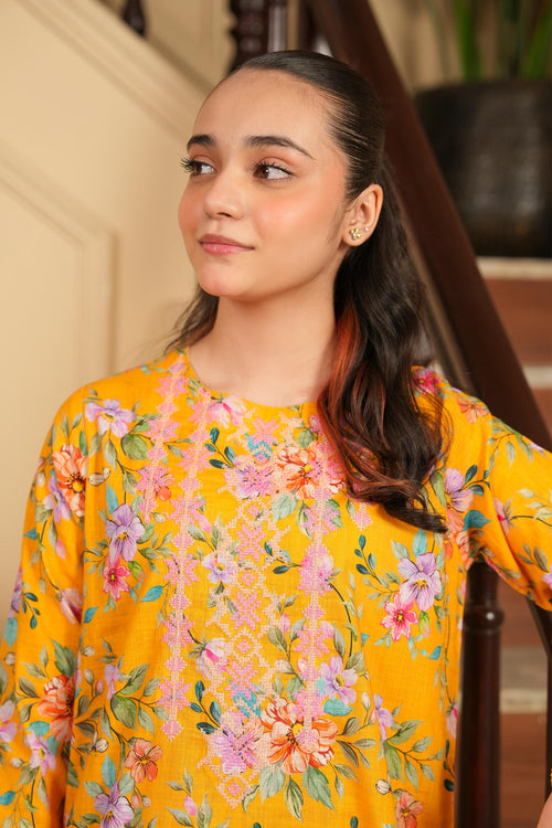 Amber Bloom Printed Khaddar 02 Piece – Mustard (RTW) 🌸
