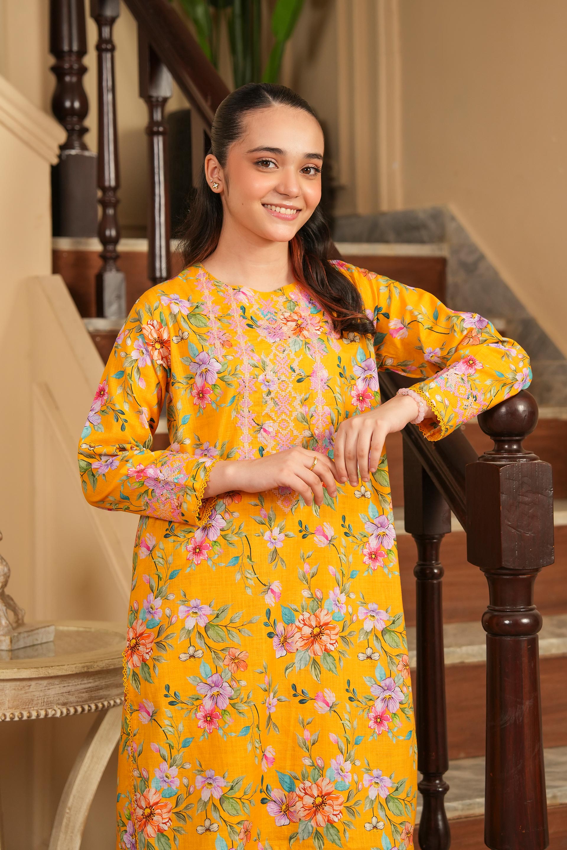 Amber Bloom Printed Khaddar 02 Piece – Mustard (RTW) 🌸