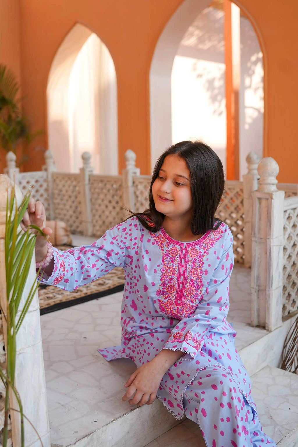 Candy Bloom 🍬 Embroidered Cotton 2-Piece – Powder Blue (RTW)